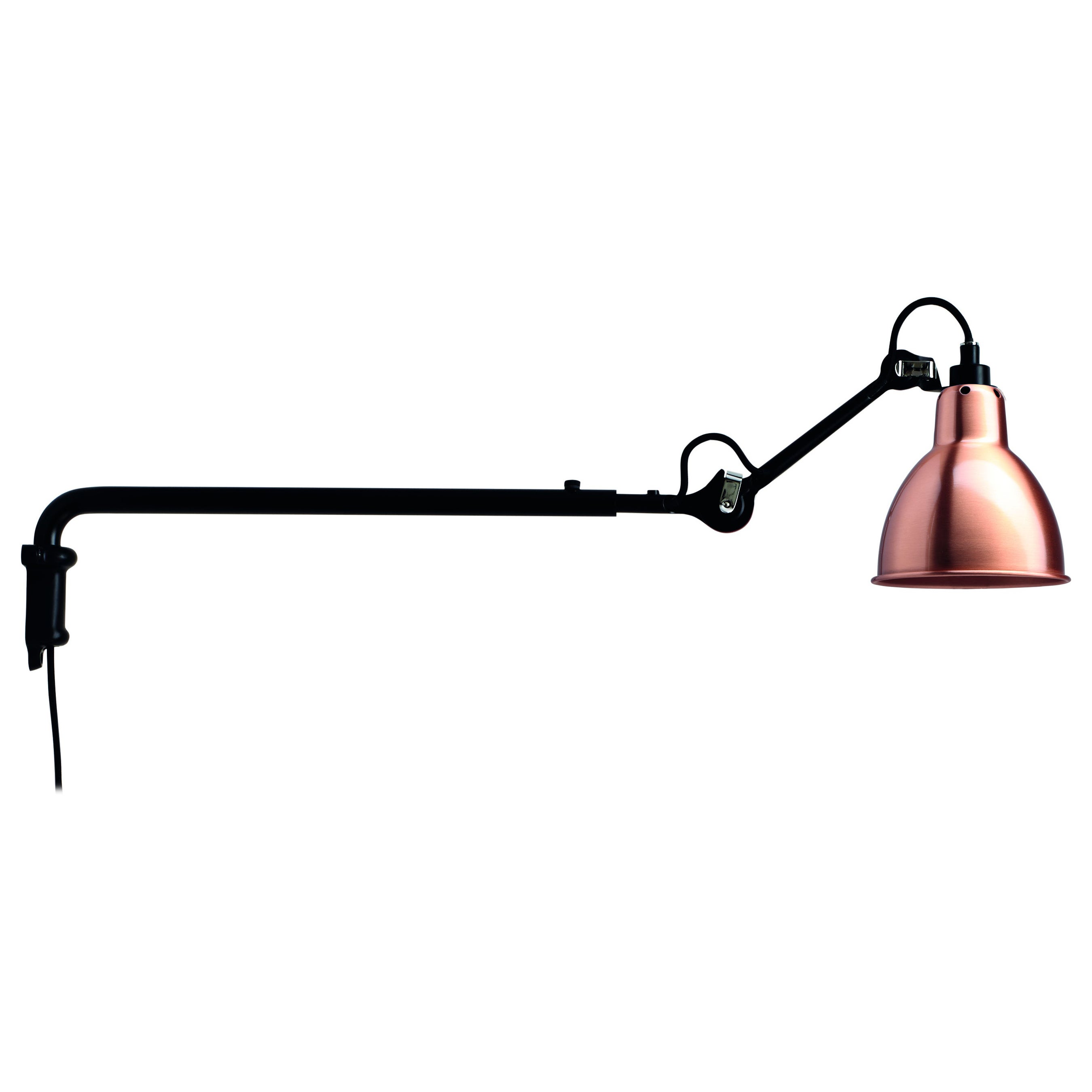 DCW Editions La Lampe Gras N°203 Wall Lamp in Black Arm & Black Copper Shade For Sale