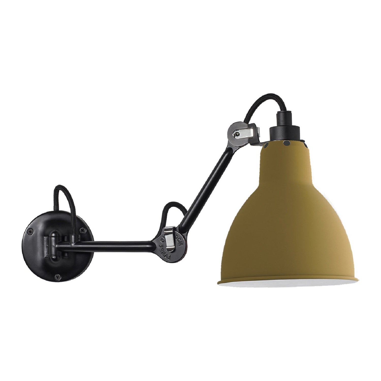 DCW Editions La Lampe Gras N°204 Wall Lamp in Black Steel Arm and Yellow Shade For Sale