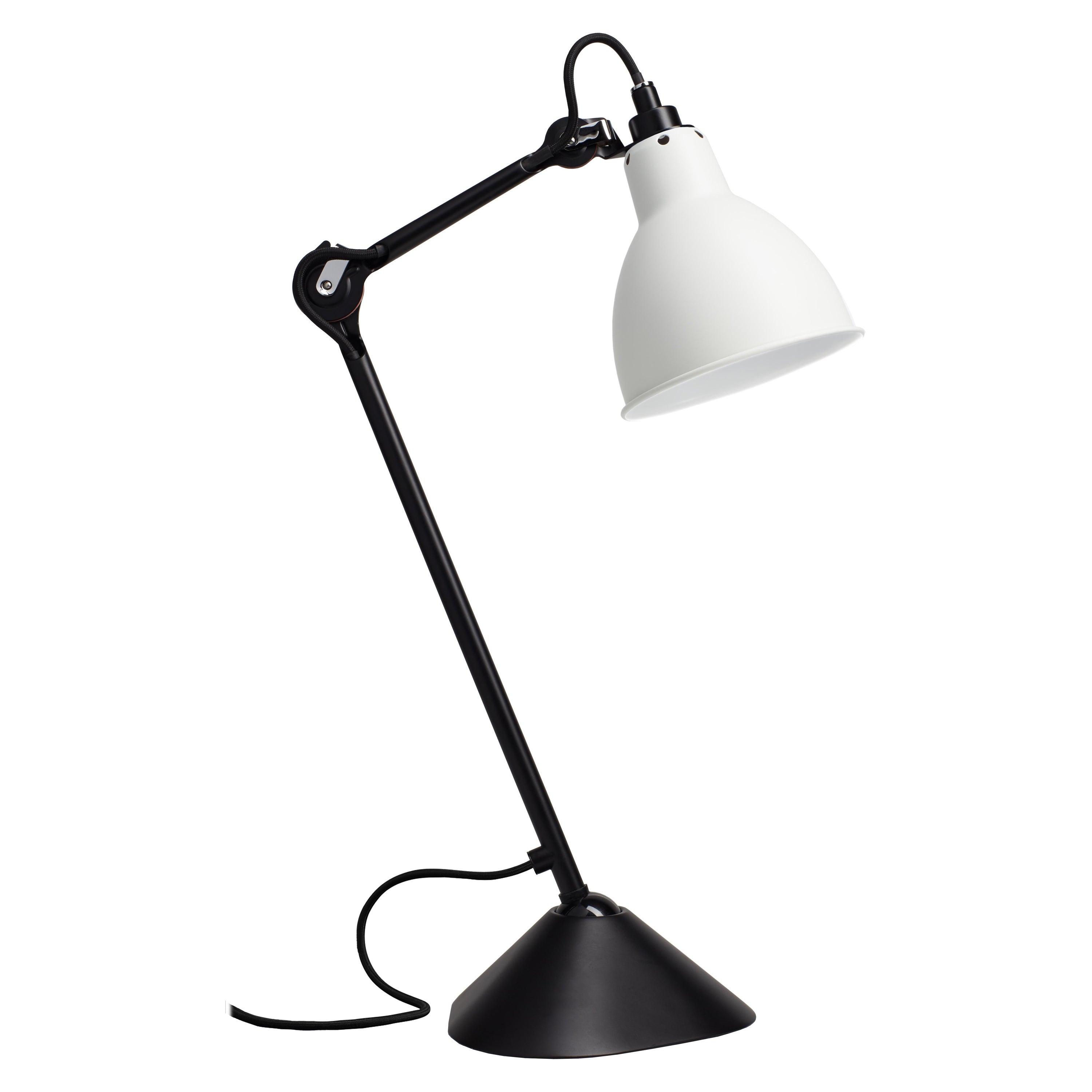 DCW Editions La Lampe Gras N°205 Table Lamp in Black Arm with White Shade For Sale
