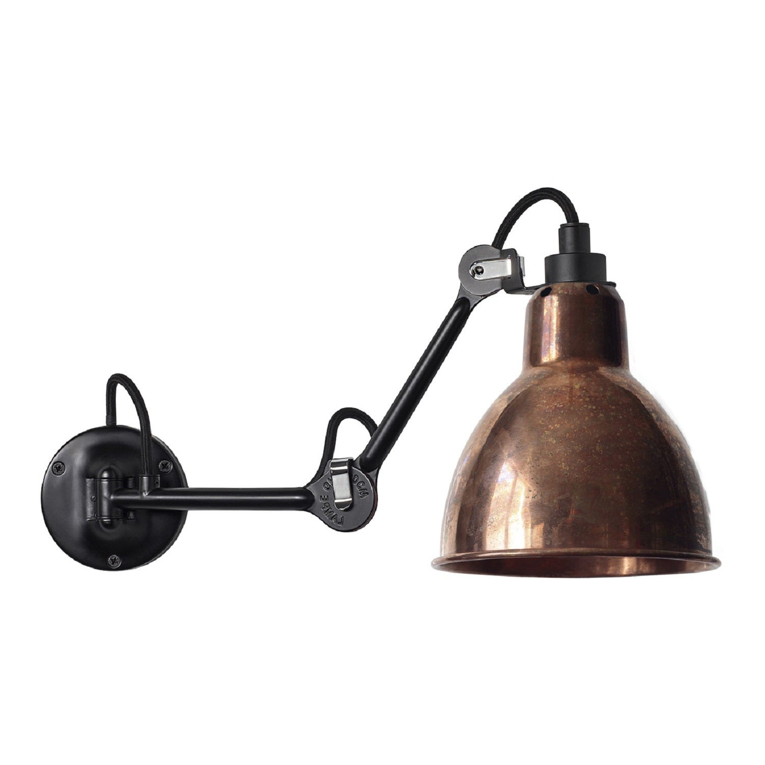 DCW Editions La Lampe Gras N°204 Wall Lamp in Black Arm and Raw Copper Shade For Sale