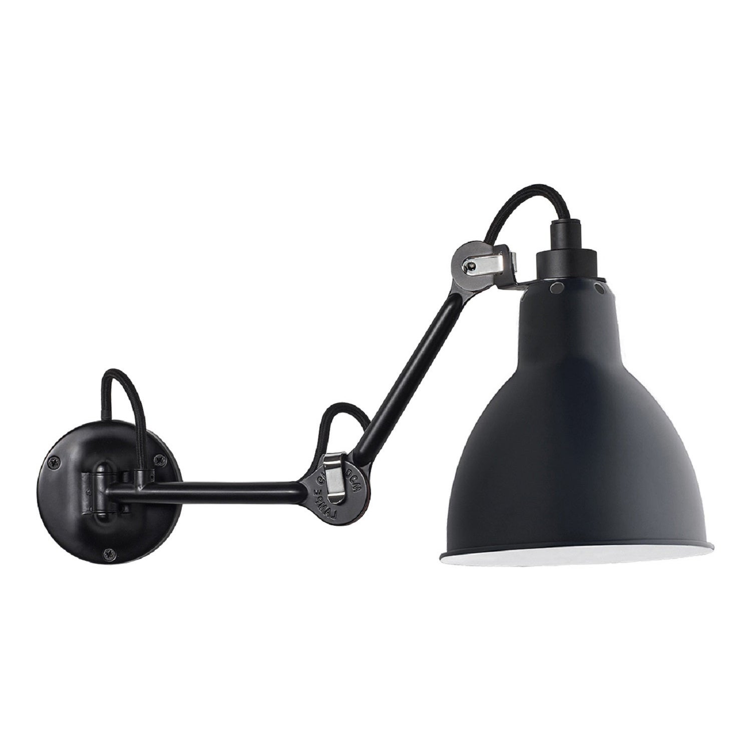 DCW Editions La Lampe Gras N°204 Wall Lamp in Black Steel Arm and Blue Shade