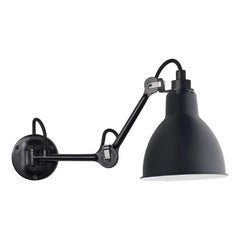 DCW Editions La Lampe Gras N°204 Wall Lamp in Black Steel Arm and Blue Shade