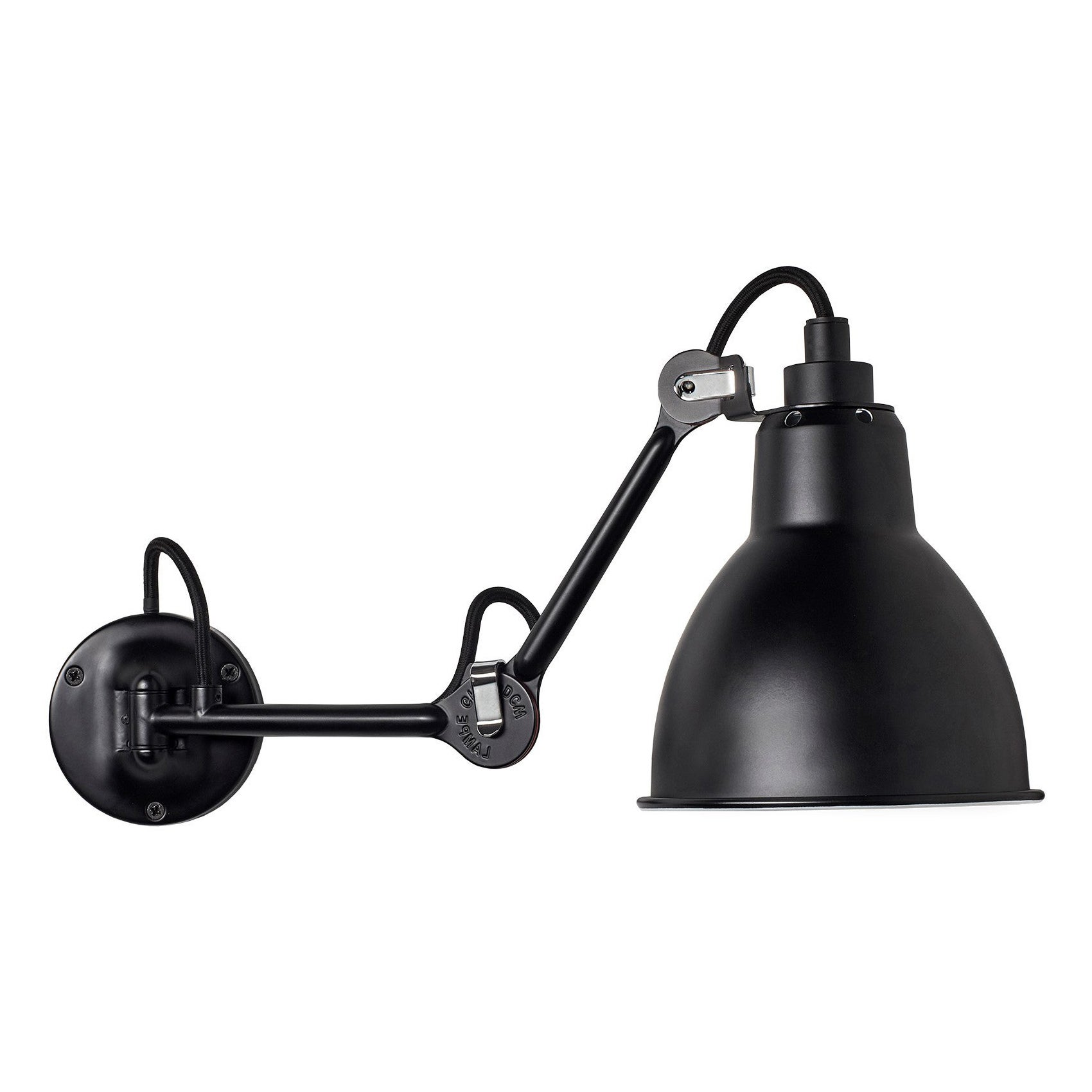 DCW Editions La Lampe Gras N°204 Wandleuchte mit schwarzem Stahlarm und schwarzem Lampenschirm