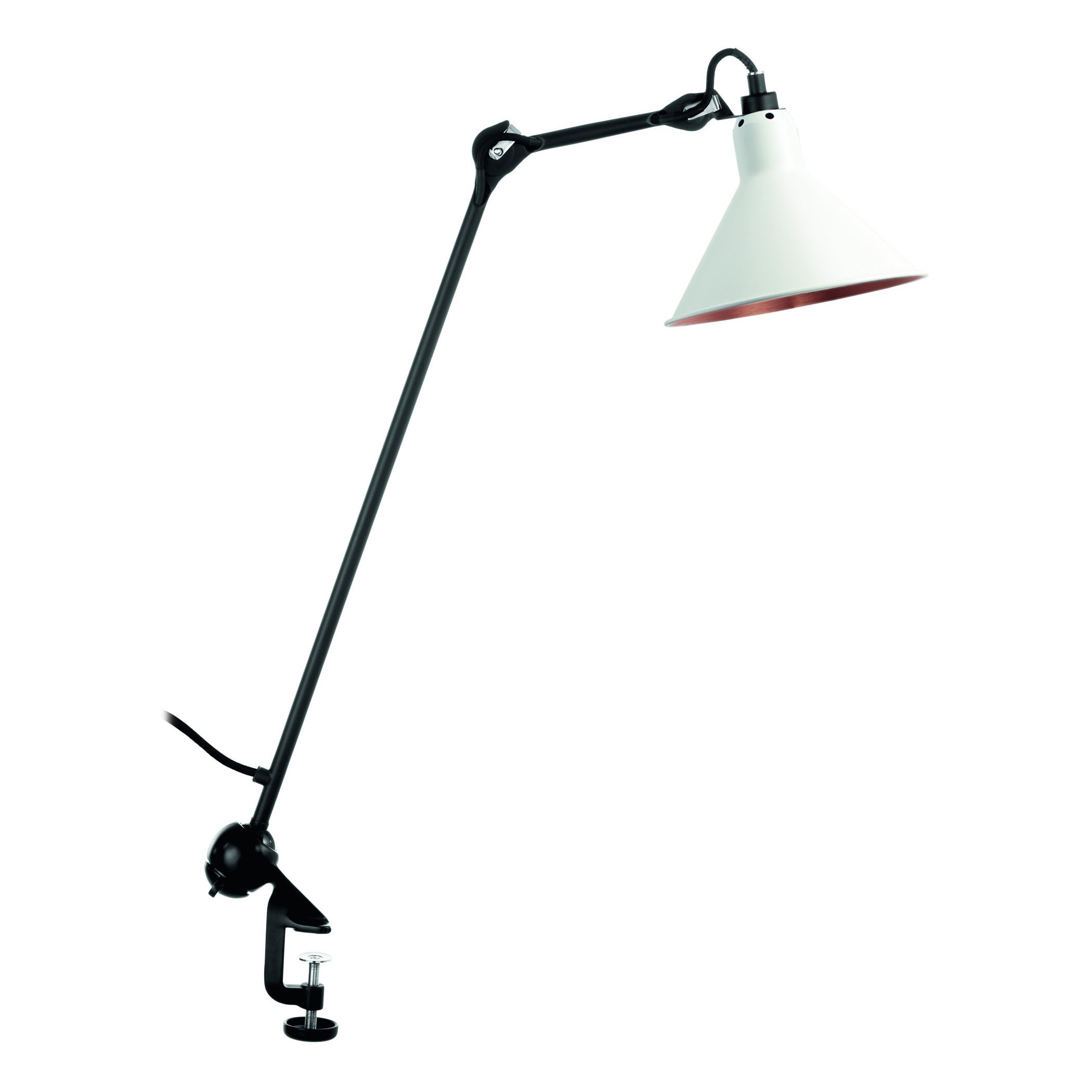 DCW Editions La Lampe Gras N°201 Konische Tischlampe mit schwarzem und weißem Kupferschirm