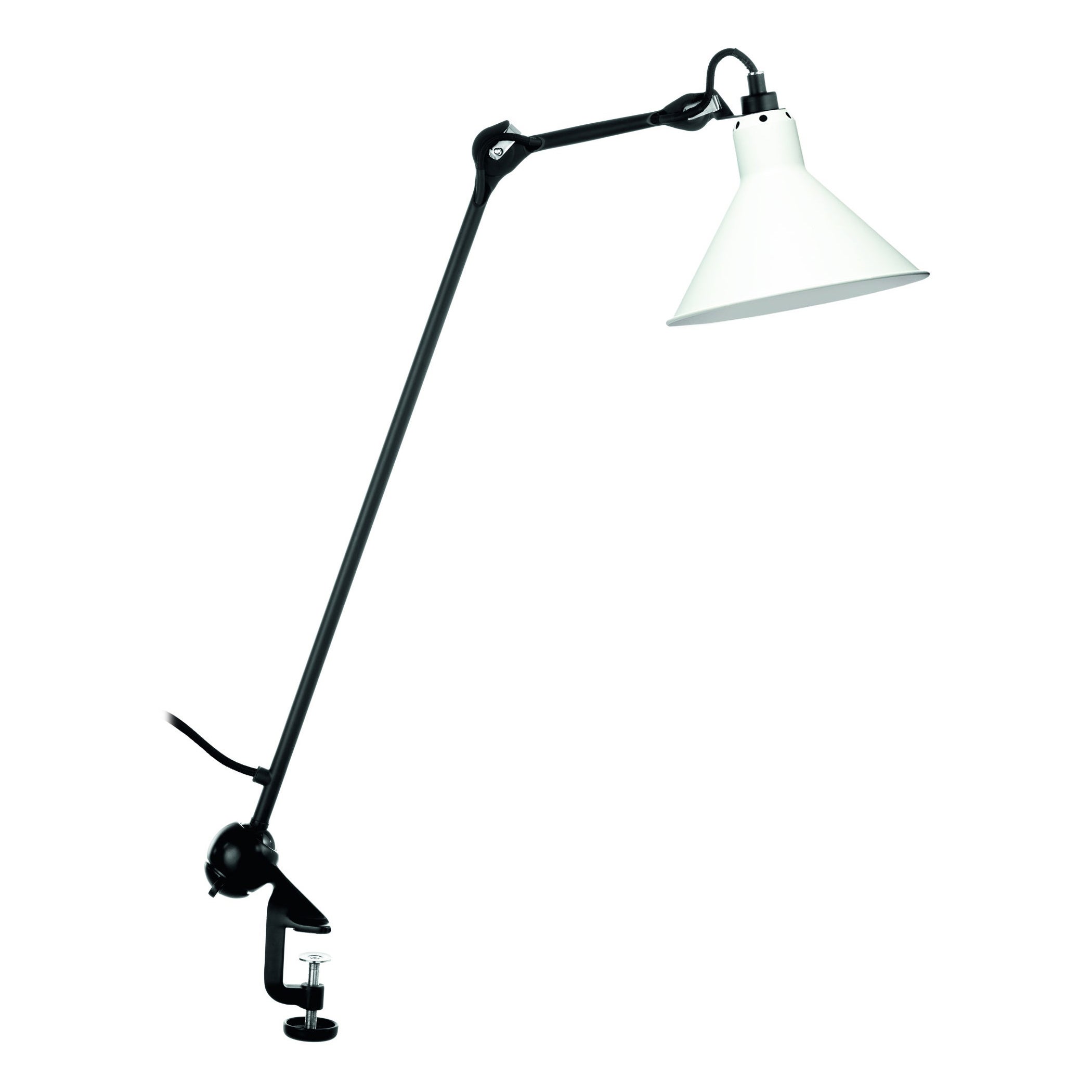 DCW Editions La Lampe Gras N°201 Conic Table Lamp in Black Arm and White Shade For Sale