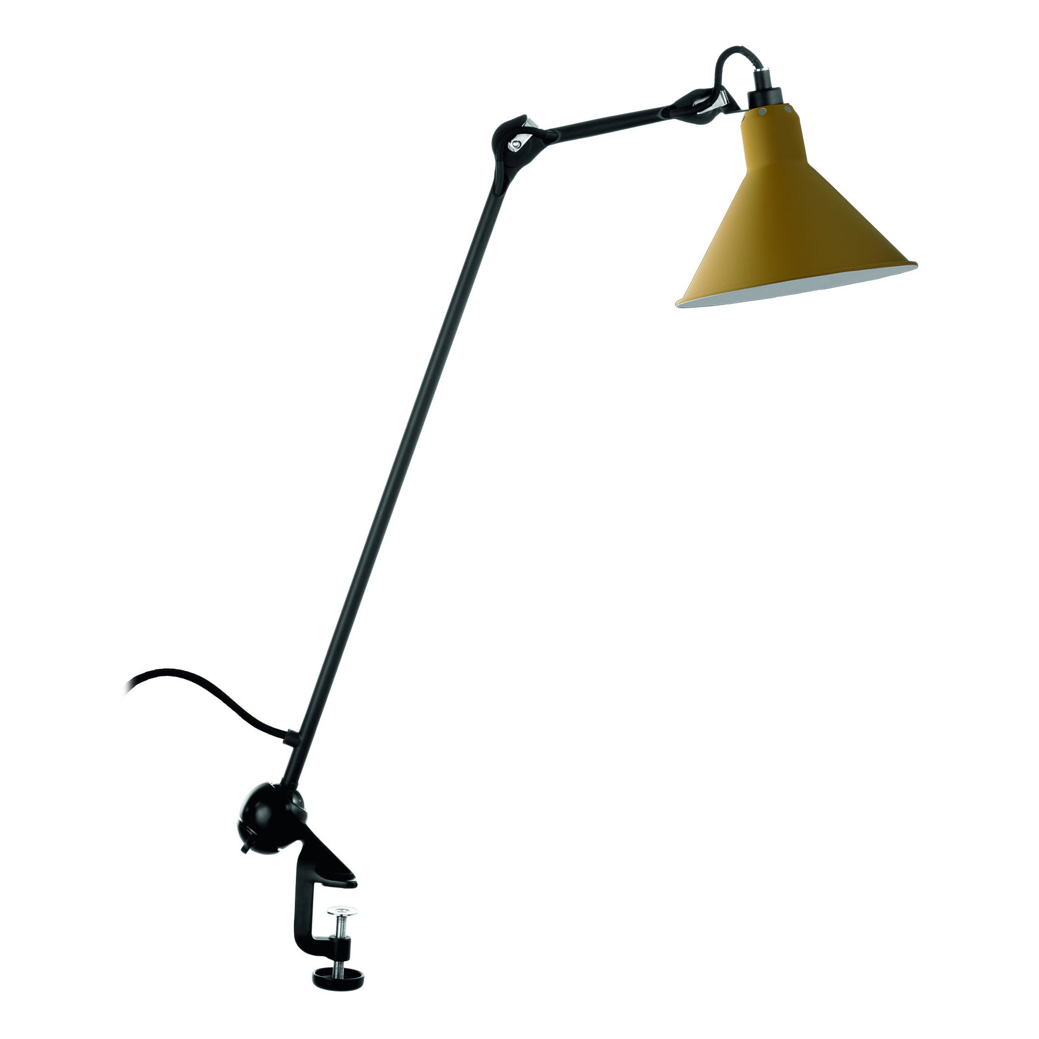 DCW Editions La Lampe Gras N°201 Conic Table Lamp in Black Arm and Yellow Shade For Sale