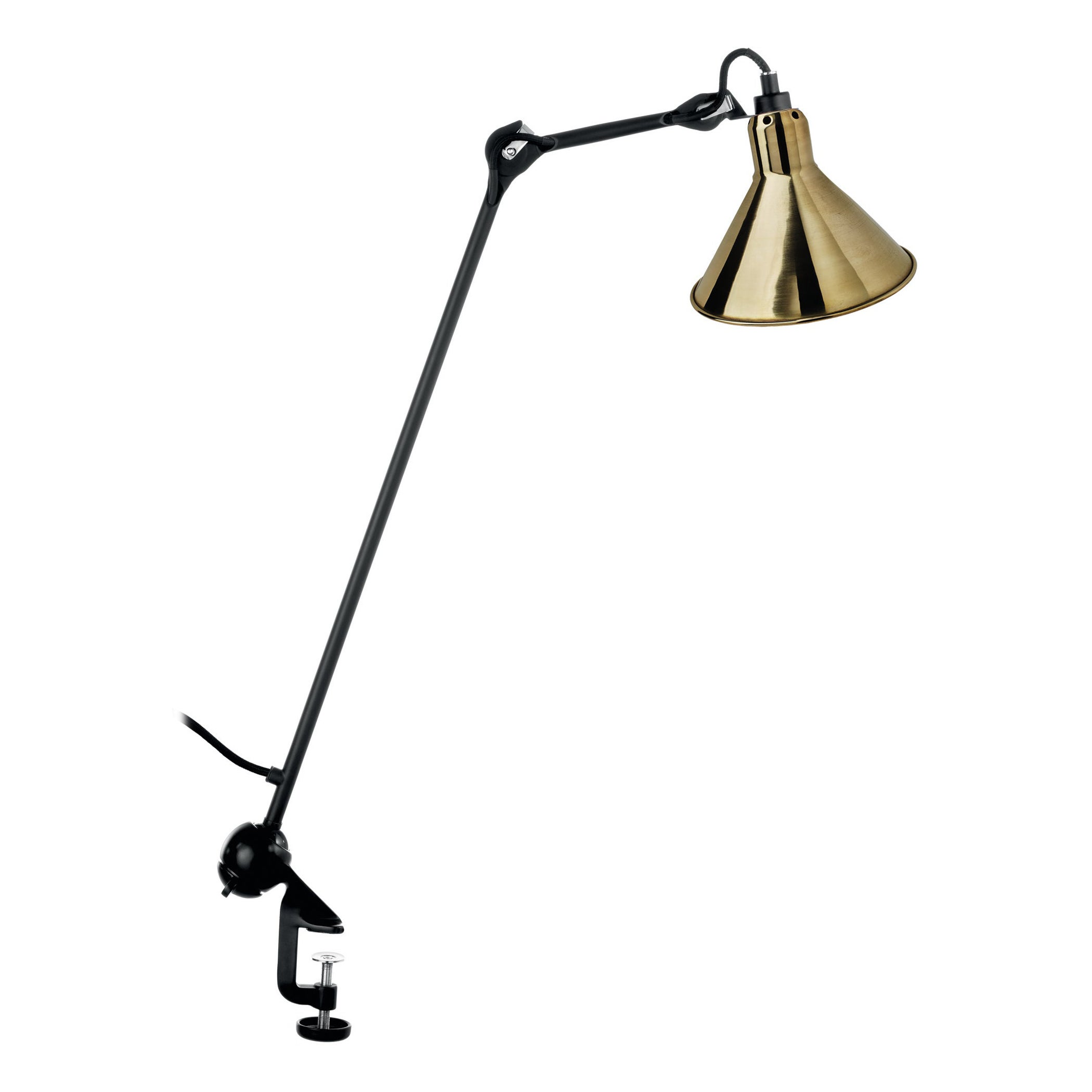DCW Editions La Lampe Gras N°201 Conic Table Lamp in Black Arm and Brass Shade For Sale