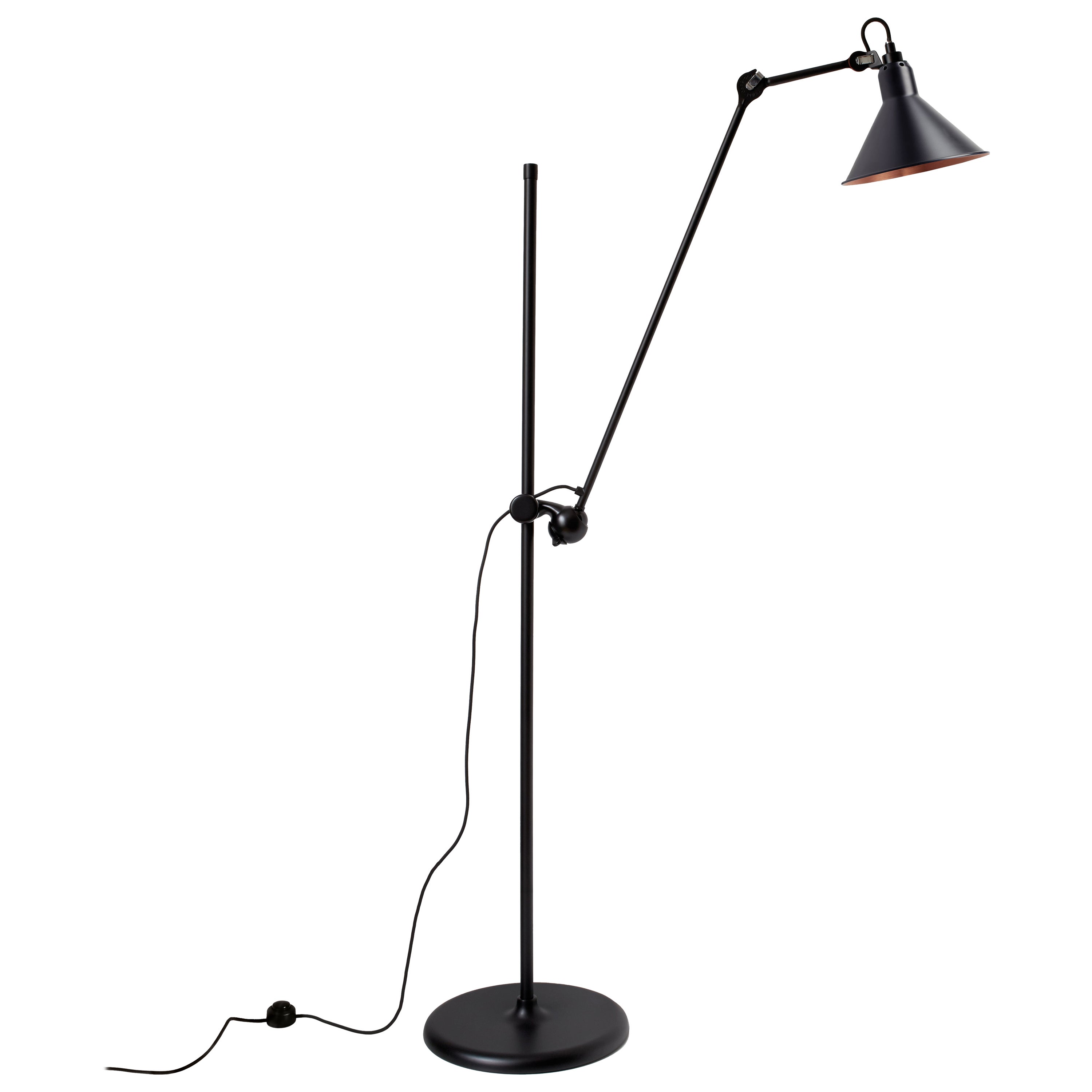 DCW Editions La Lampe Gras N°215 Floor Lamp in Black Arm and Black Copper Shade For Sale