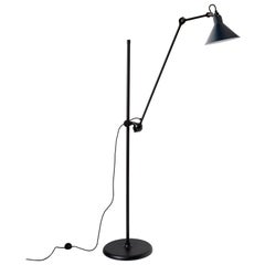 DCW Editions La Lampe Gras N°215 Floor Lamp in Black Arm and Blue Shade