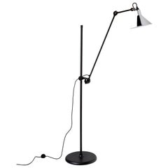 DCW Editions La Lampe Gras N°215 Floor Lamp in Black Arm and Chrome Shade