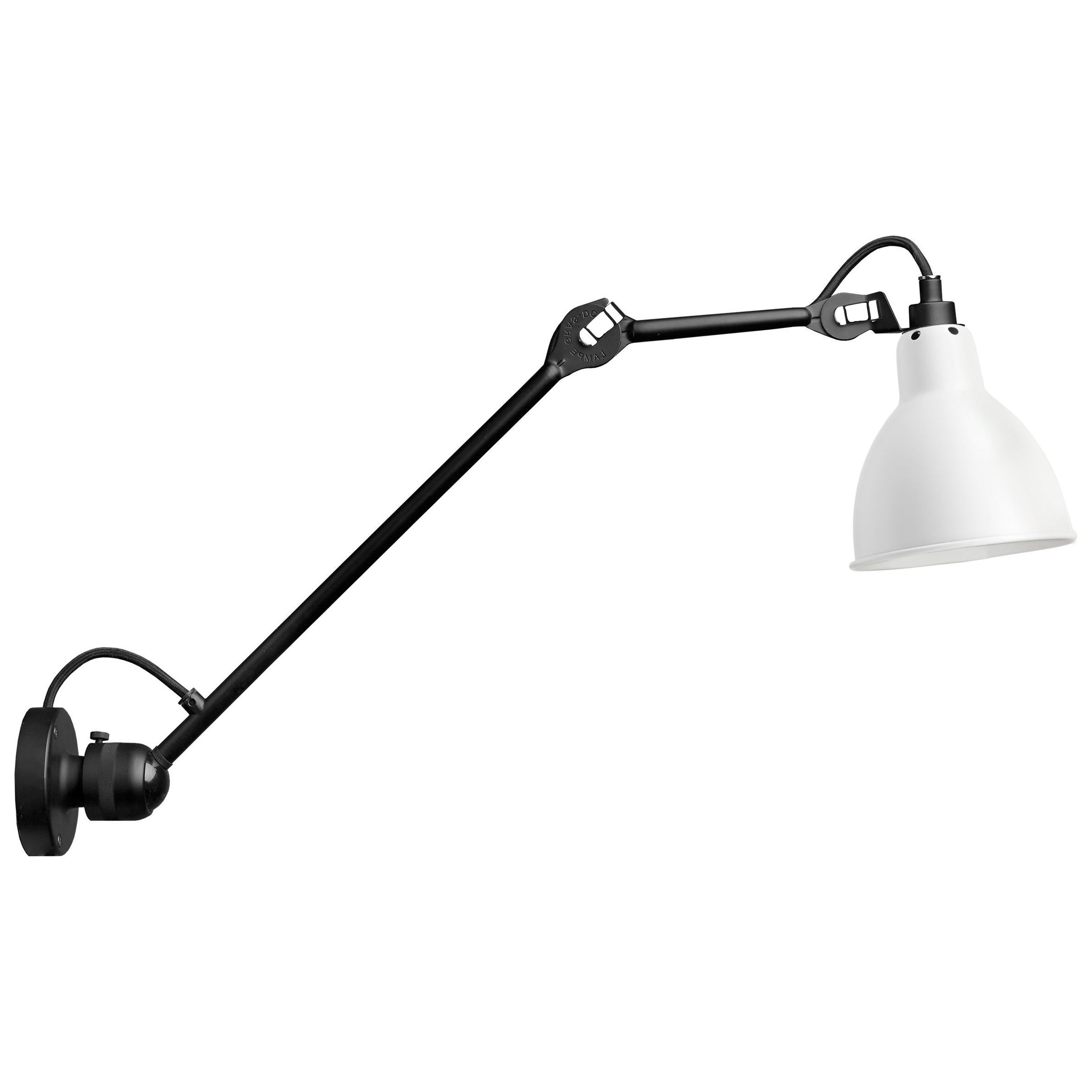 DCW Editions La Lampe Gras N°304 L40 Wandleuchte mit schwarzem Arm und weißem Lampenschirm