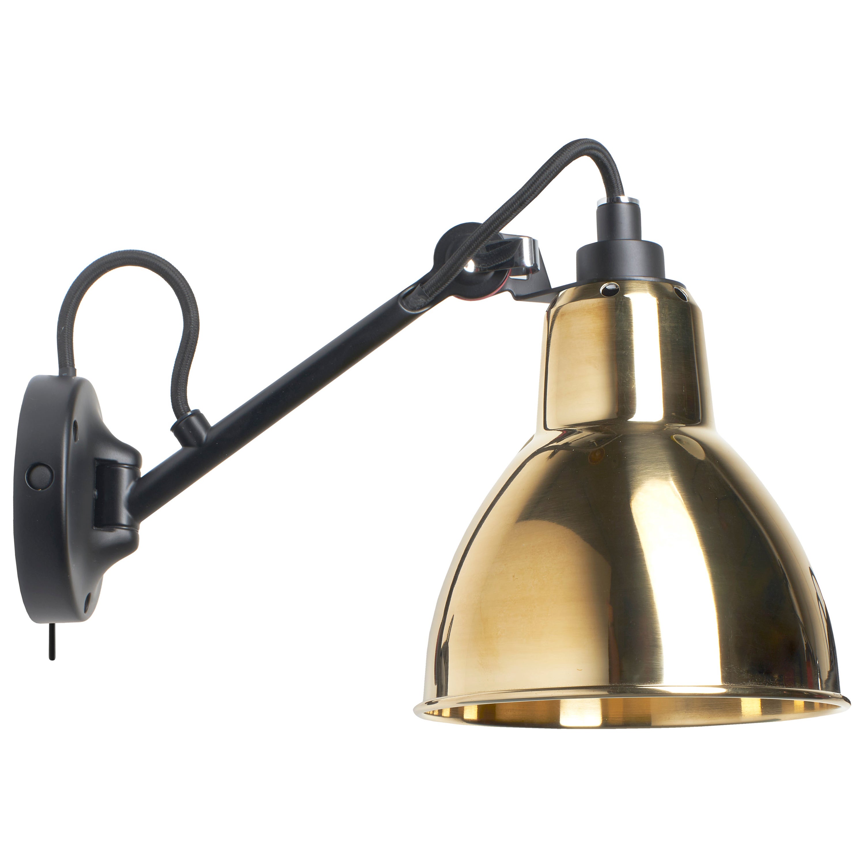 DCW Editions La Lampe Gras N°104 SW Wall Lamp in Black Arm and Brass Shade For Sale