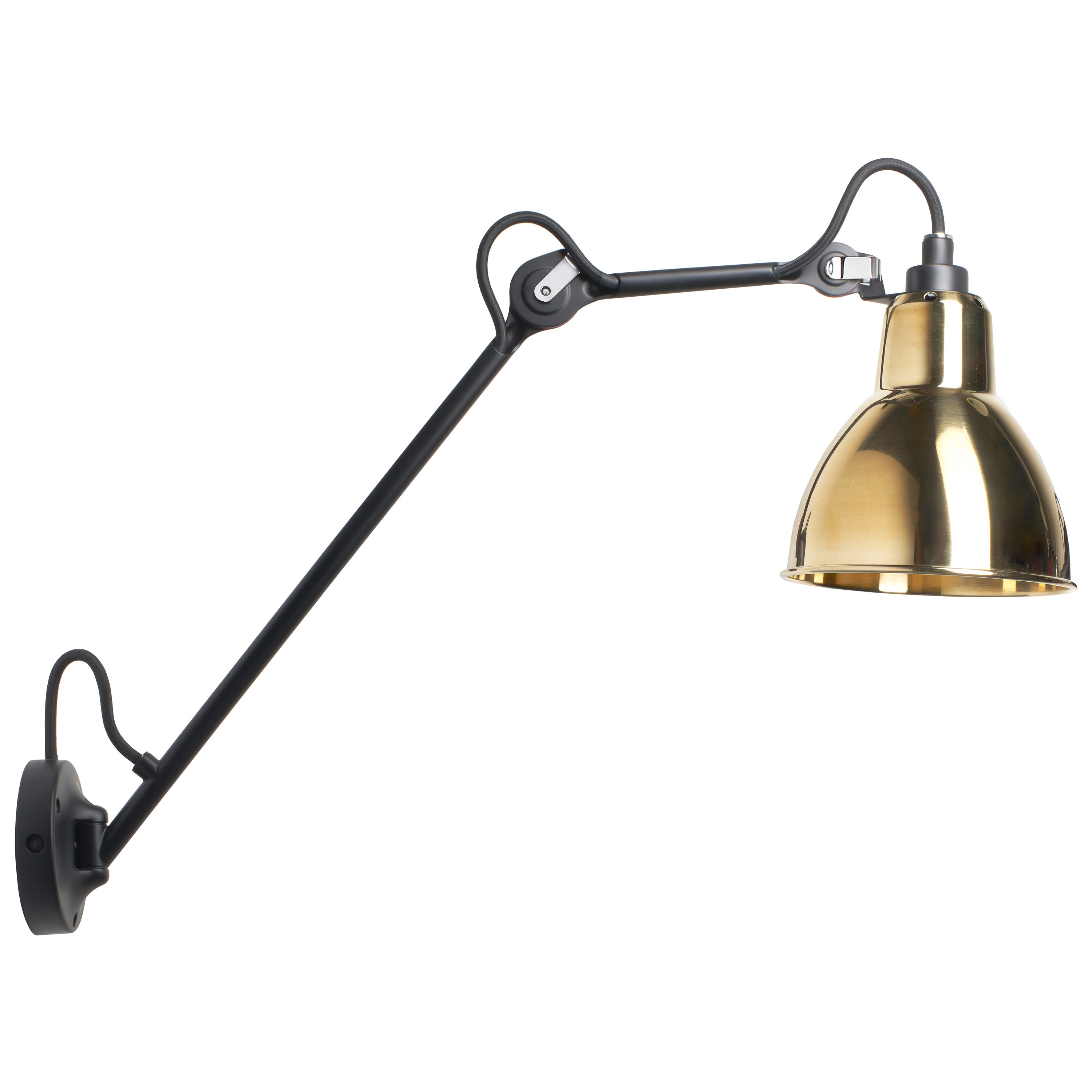 DCW Editions La Lampe Gras N°122 Wall Lamp in Black Arm and Brass Shade For Sale