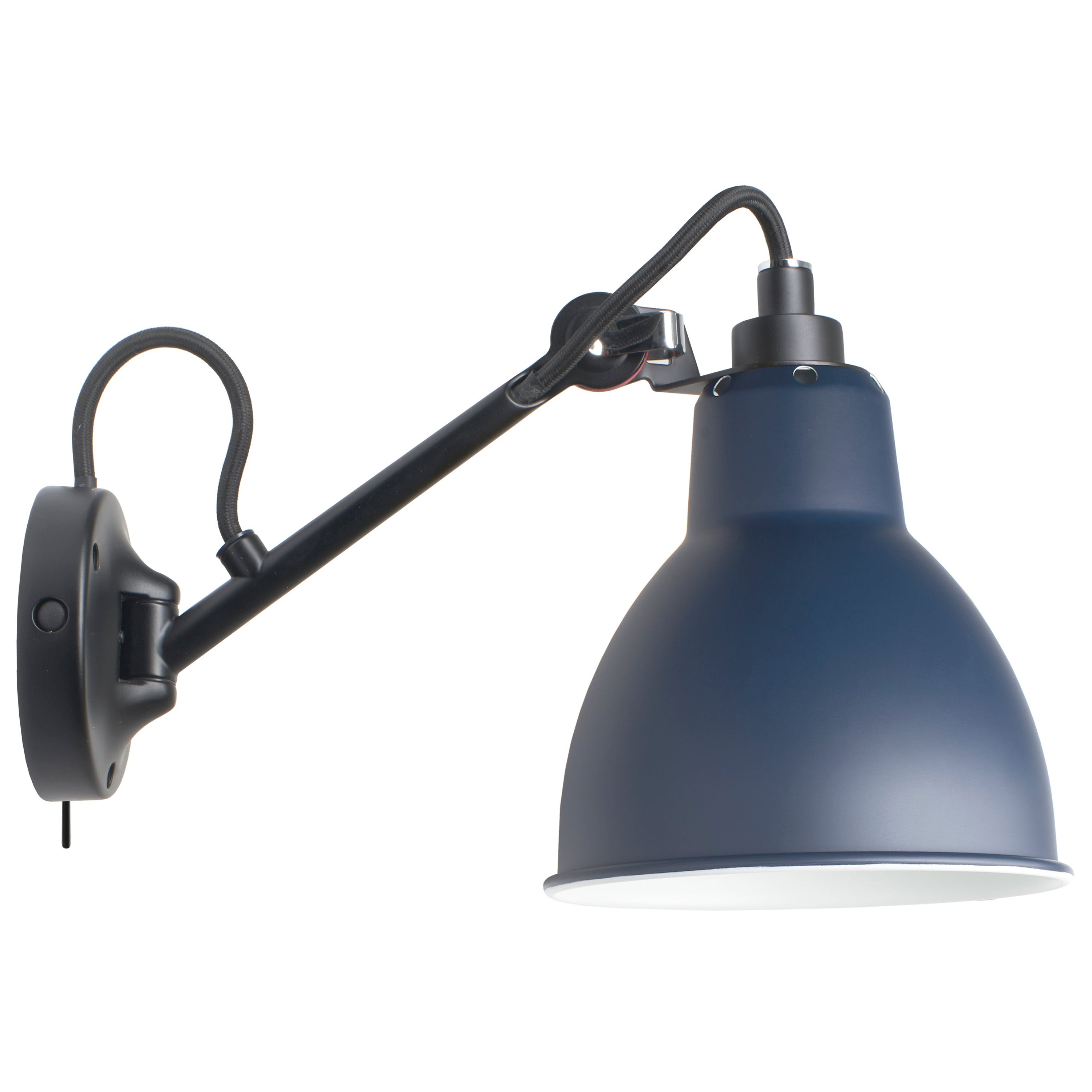 DCW Editions La Lampe Gras N°104 SW Wall Lamp in Black Arm and Blue Shade