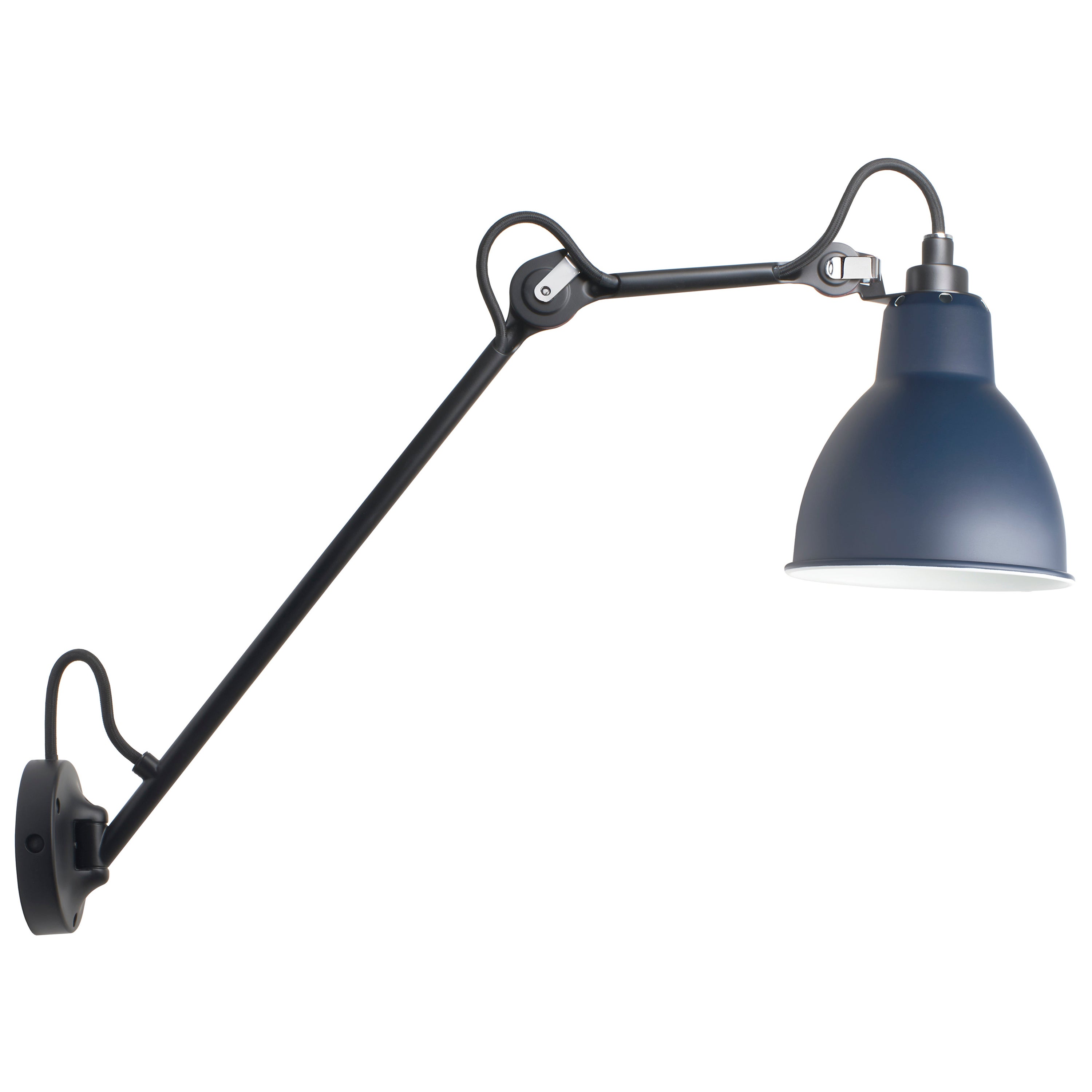 DCW Editions La Lampe Gras N°122 Wall Lamp in Black Arm and Blue Shade For Sale