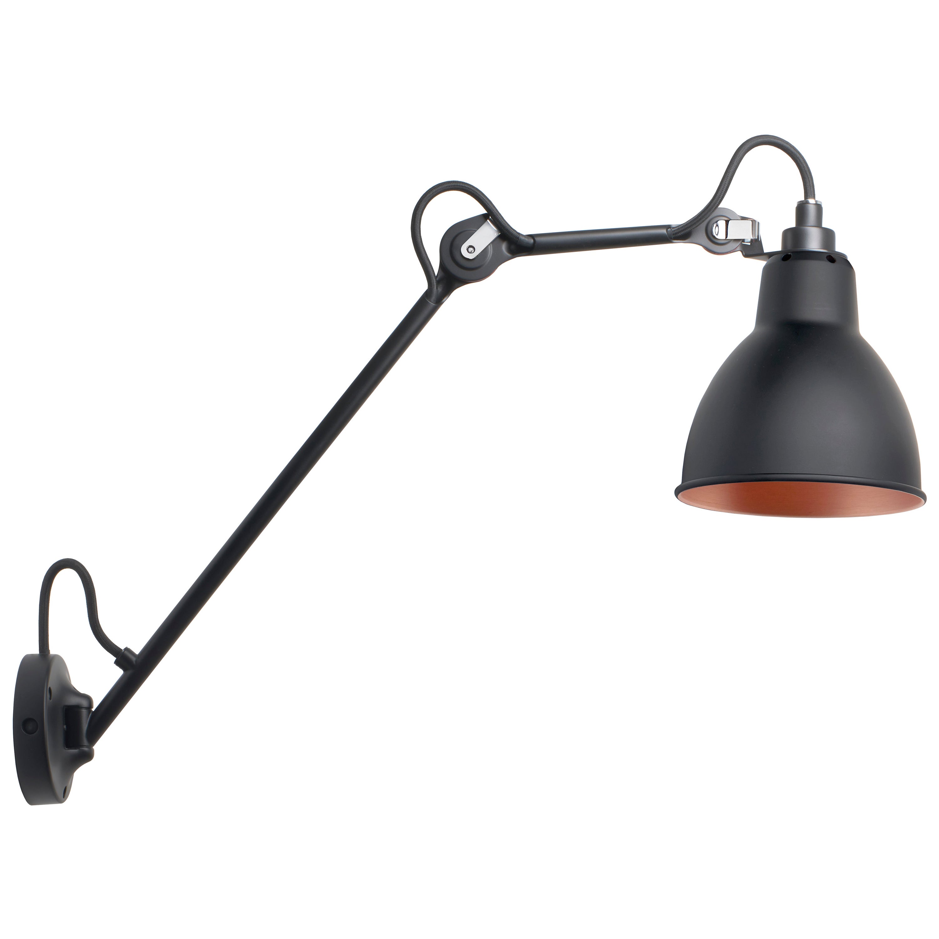 DCW Editions La Lampe Gras N°122 Wall Lamp in Black Arm and Black Copper Shade For Sale