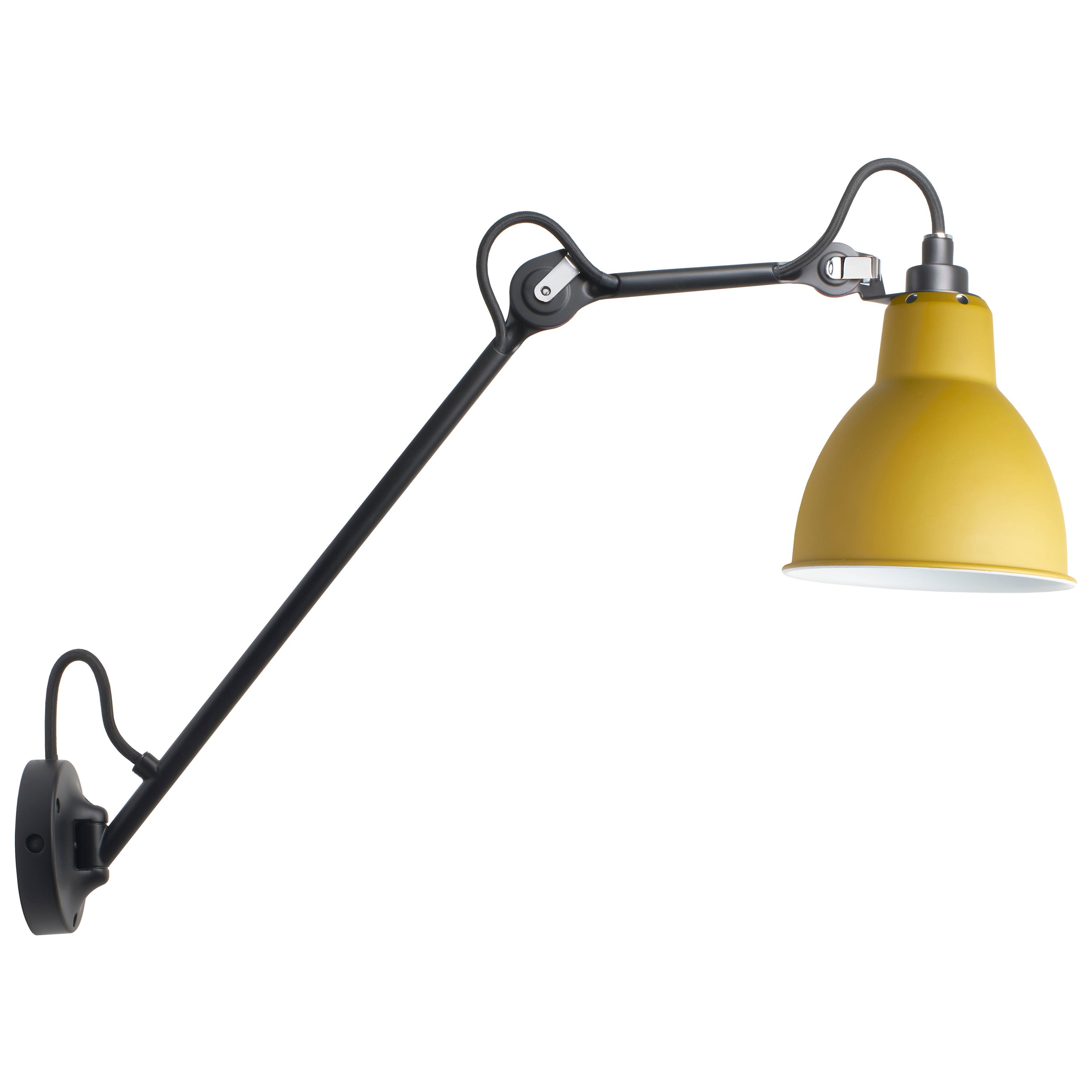 DCW Editions La Lampe Gras N°122 Wandleuchte mit schwarzem Arm und gelbem Lampenschirm
