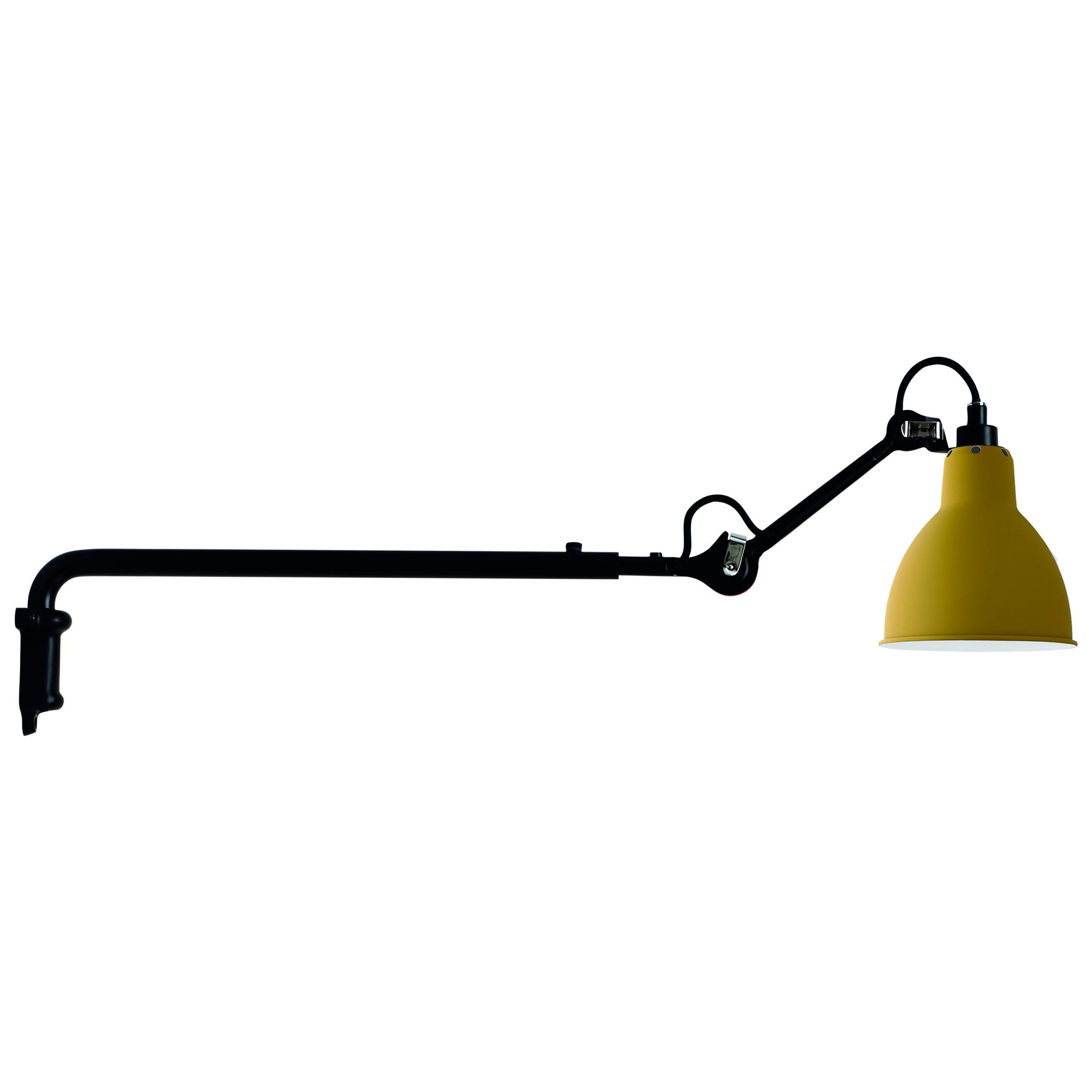 DCW Editions La Lampe Gras N°203 Wandleuchte mit schwarzem Stahlarm und gelbem Lampenschirm