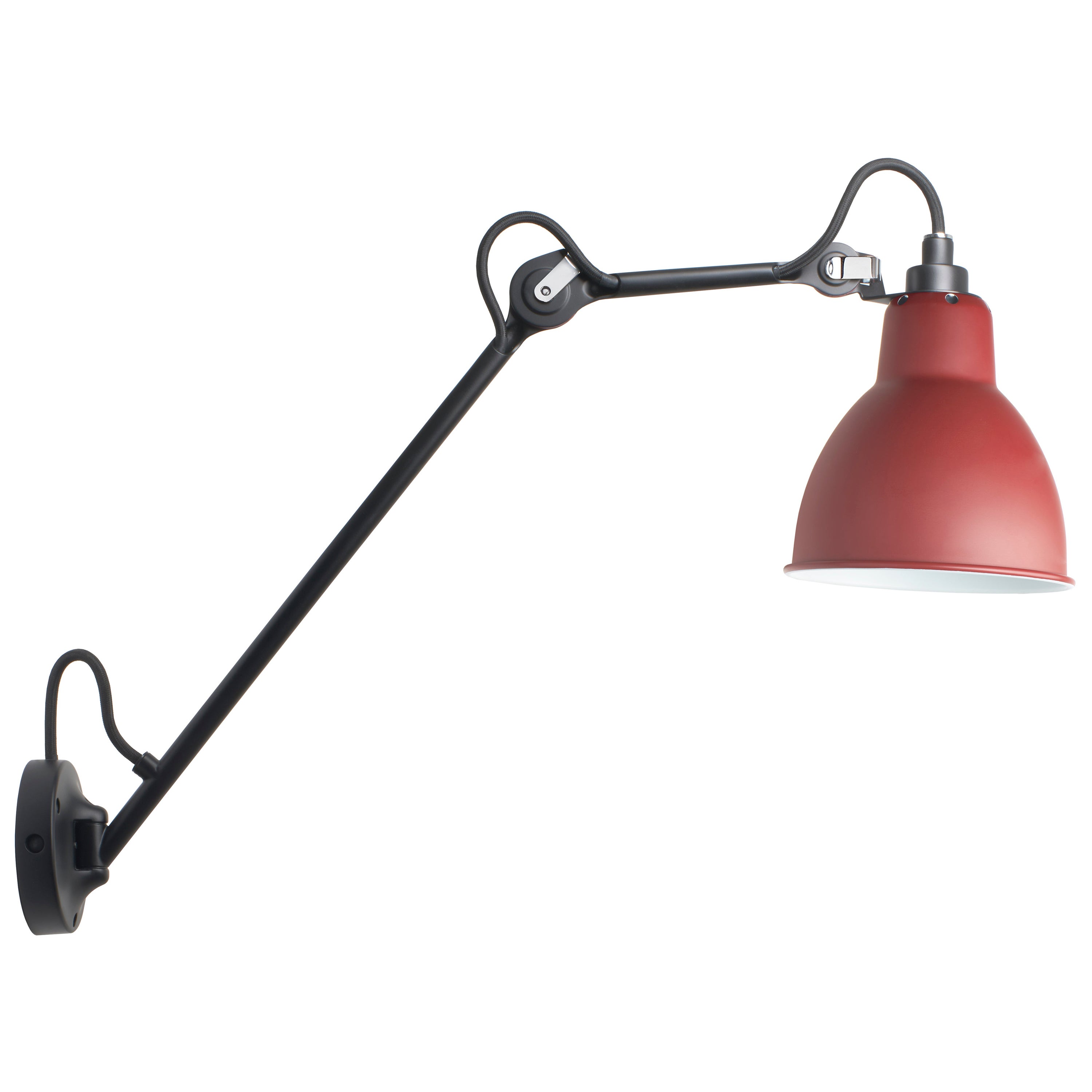 DCW Editions La Lampe Gras N°122 Wandleuchte mit schwarzem Arm und rotem Lampenschirm