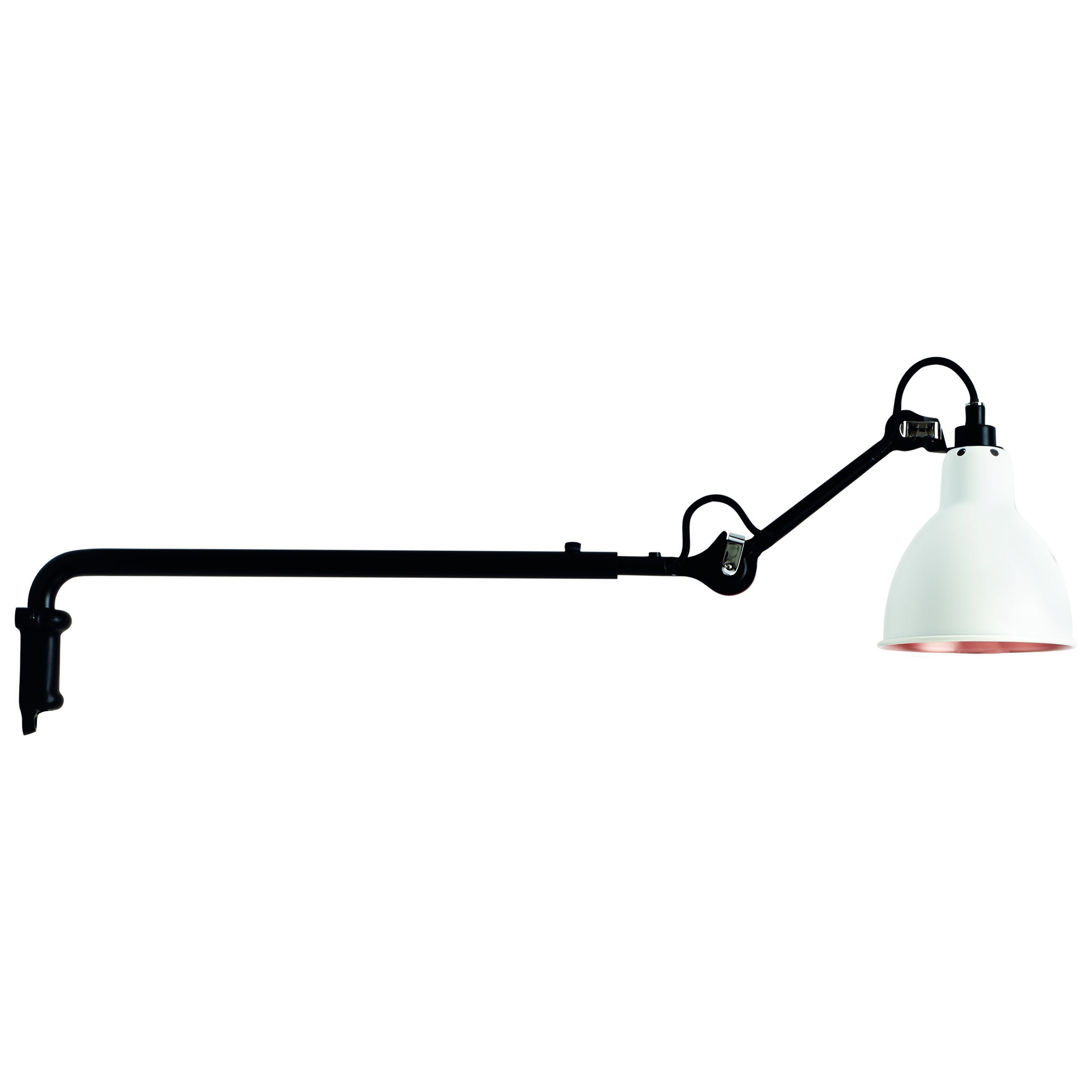 DCW Editions La Lampe Gras N°203 Wandleuchte mit schwarzem Arm und weißem Kupferschirm im Angebot