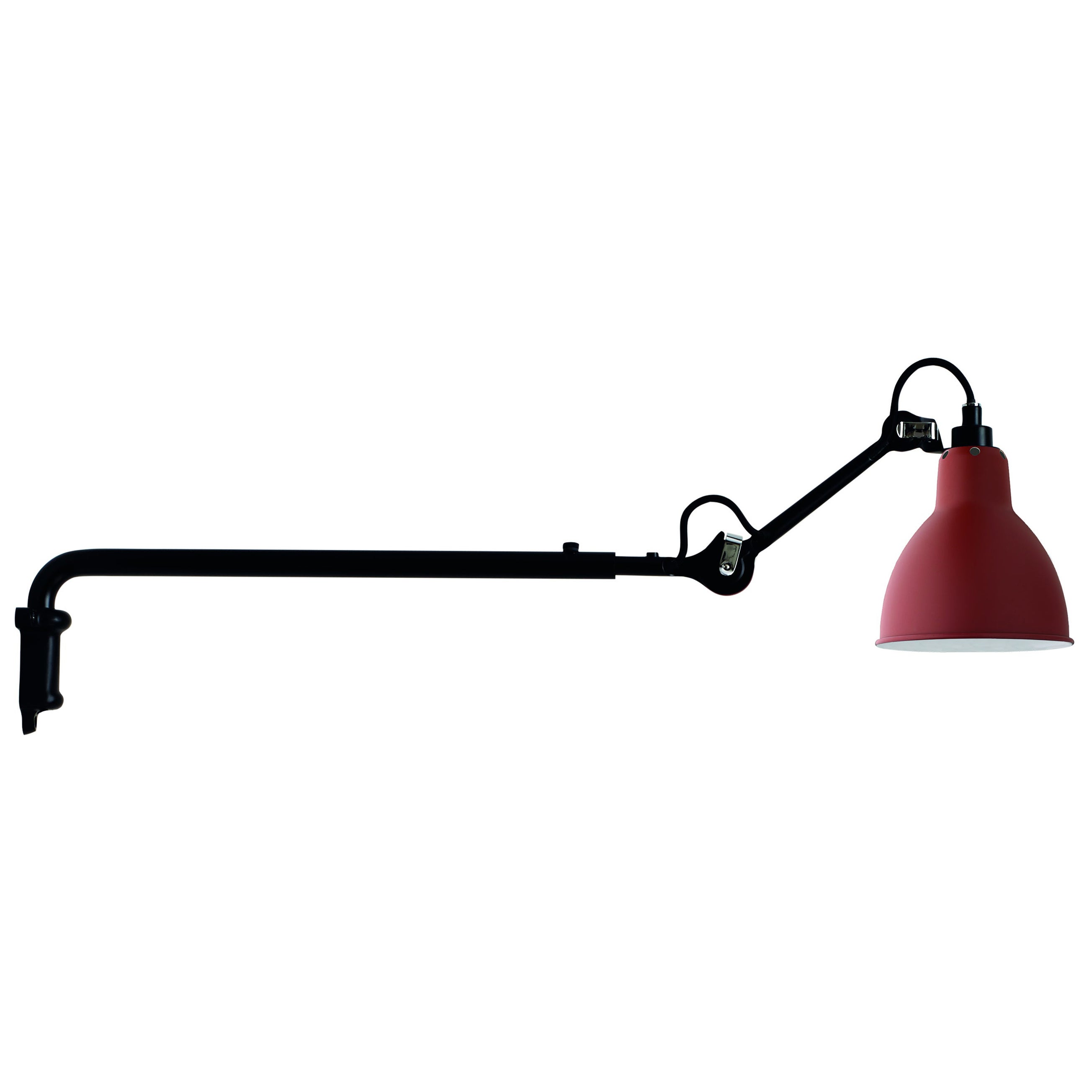 DCW Editions La Lampe Gras N°203 Wall Lamp in Black Steel Arm and Red Shade For Sale