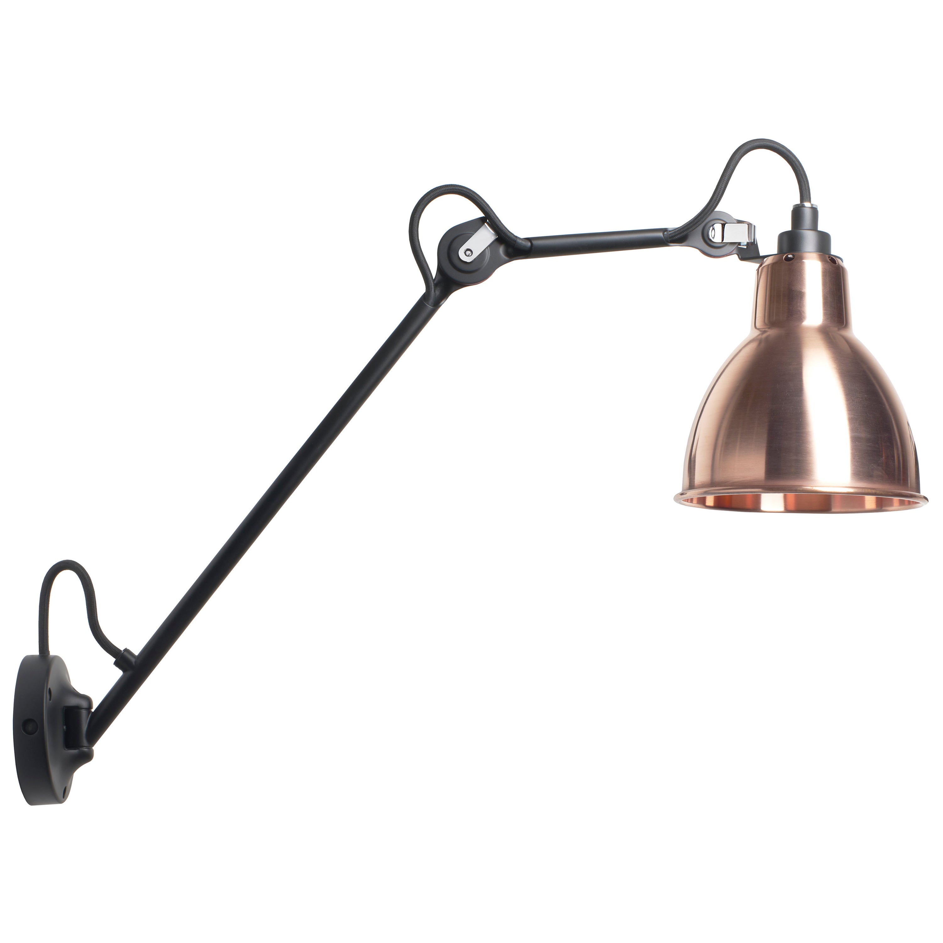 DCW Editions La Lampe Gras N°122 Wall Lamp in Black Arm and Raw Copper Shade For Sale