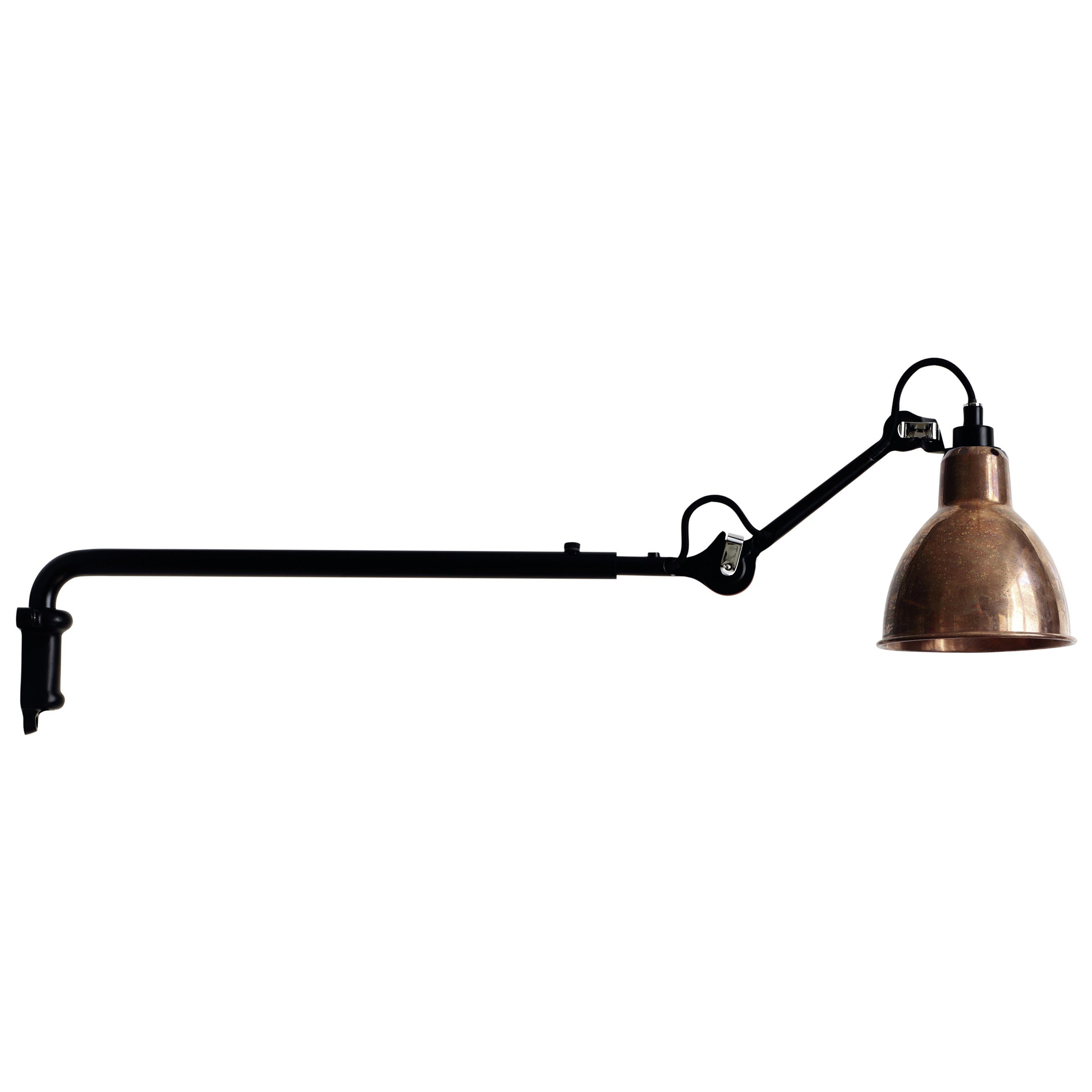 DCW Editions La Lampe Gras N°203 Wall Lamp in Black Steel Arm & Raw Copper Shade For Sale