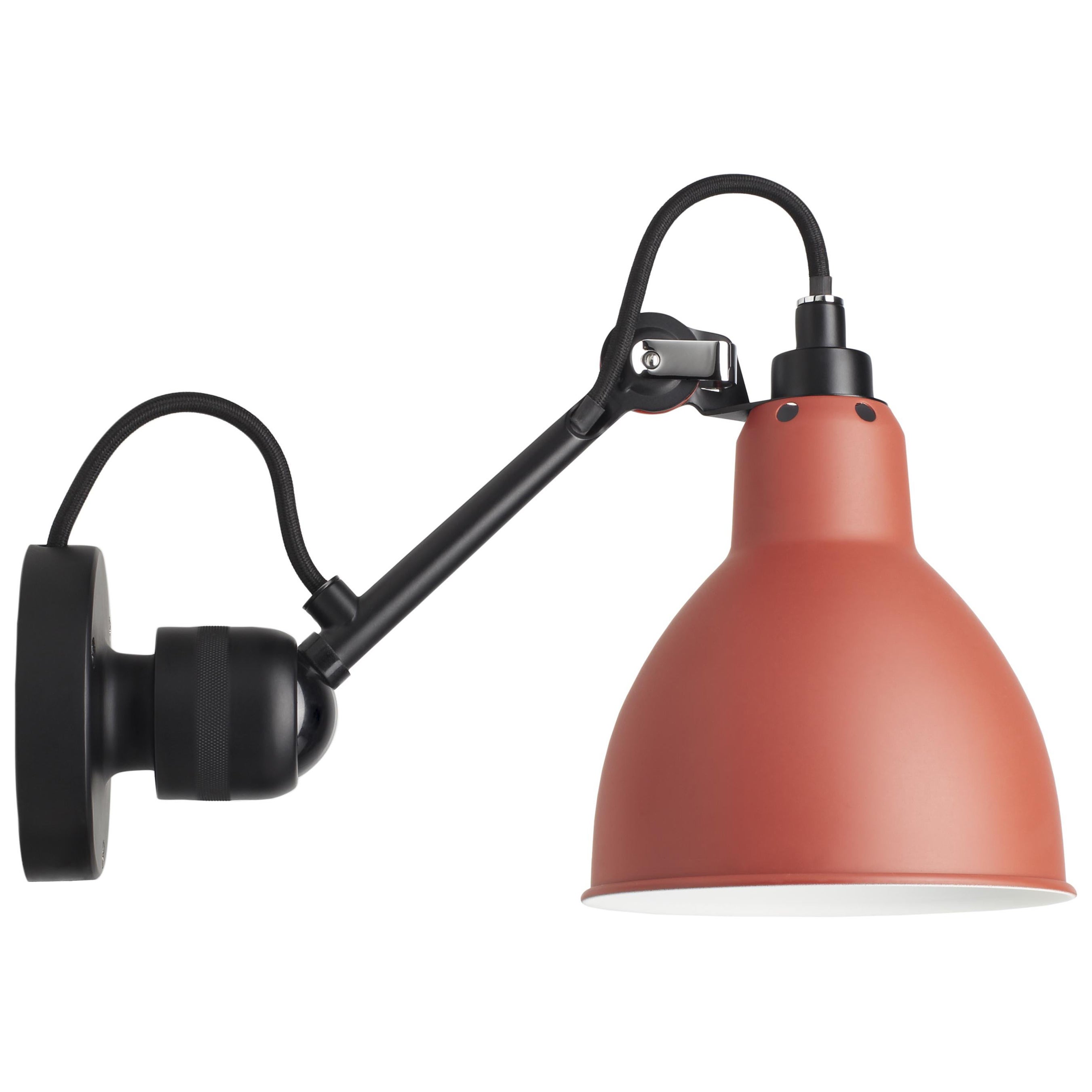DCW Editions La Lampe Gras N°304 CA Wall Lamp in Black Arm and Red Shade