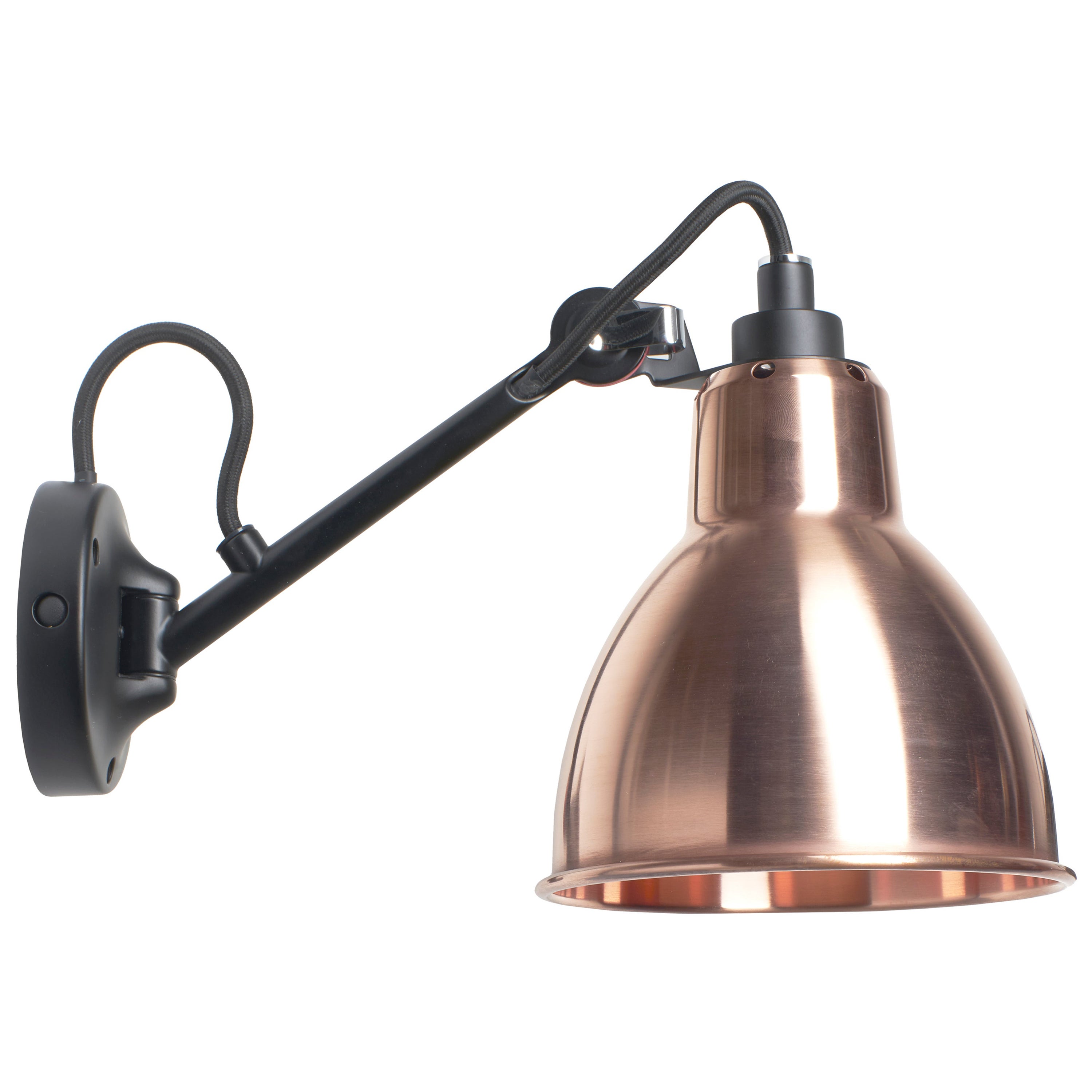DCW Editions La Lampe Gras N°104 Wall Lamp in Black Arm and Raw Copper Shade