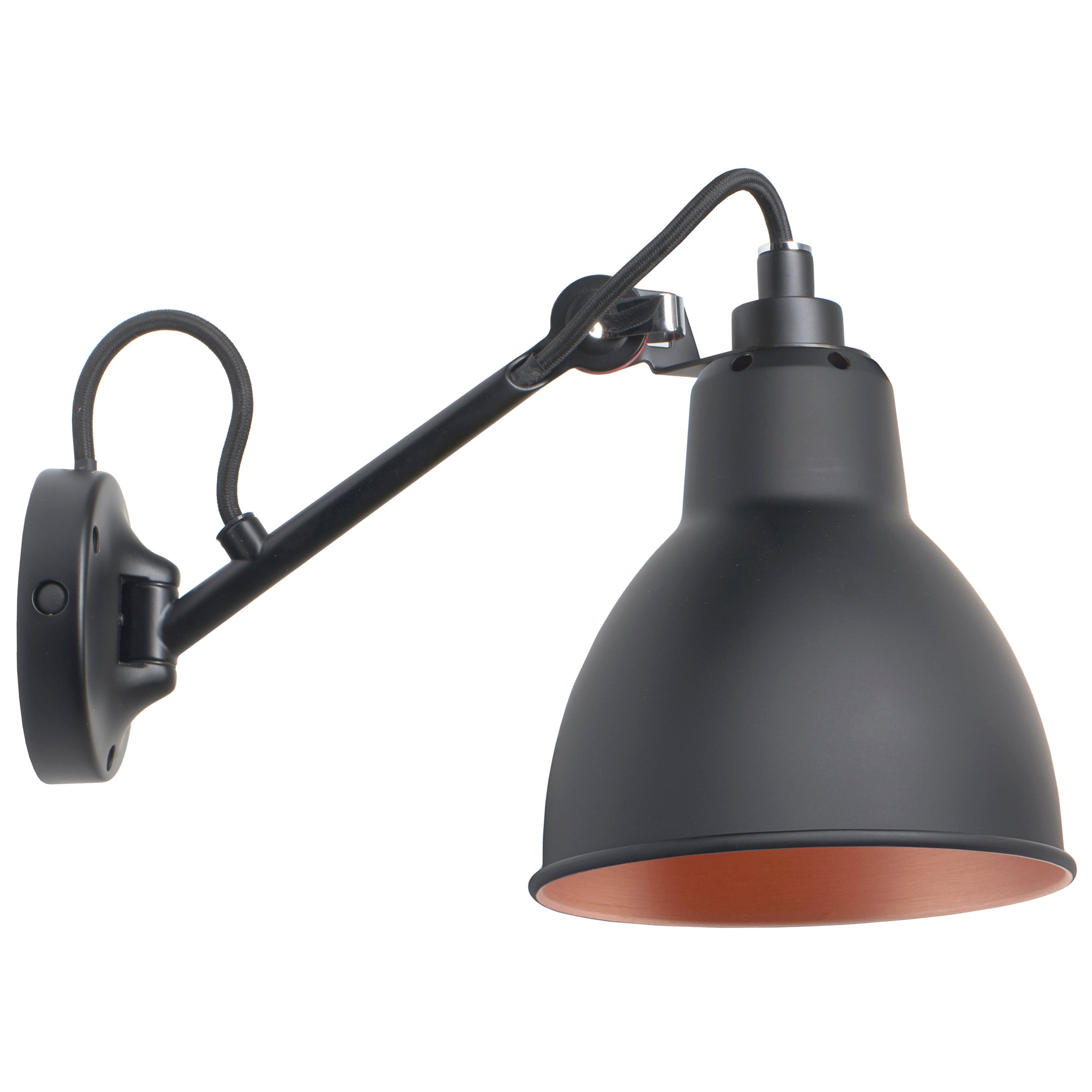 DCW Editions La Lampe Gras N°104 Wall Lamp in Black Arm and Black Copper Shade