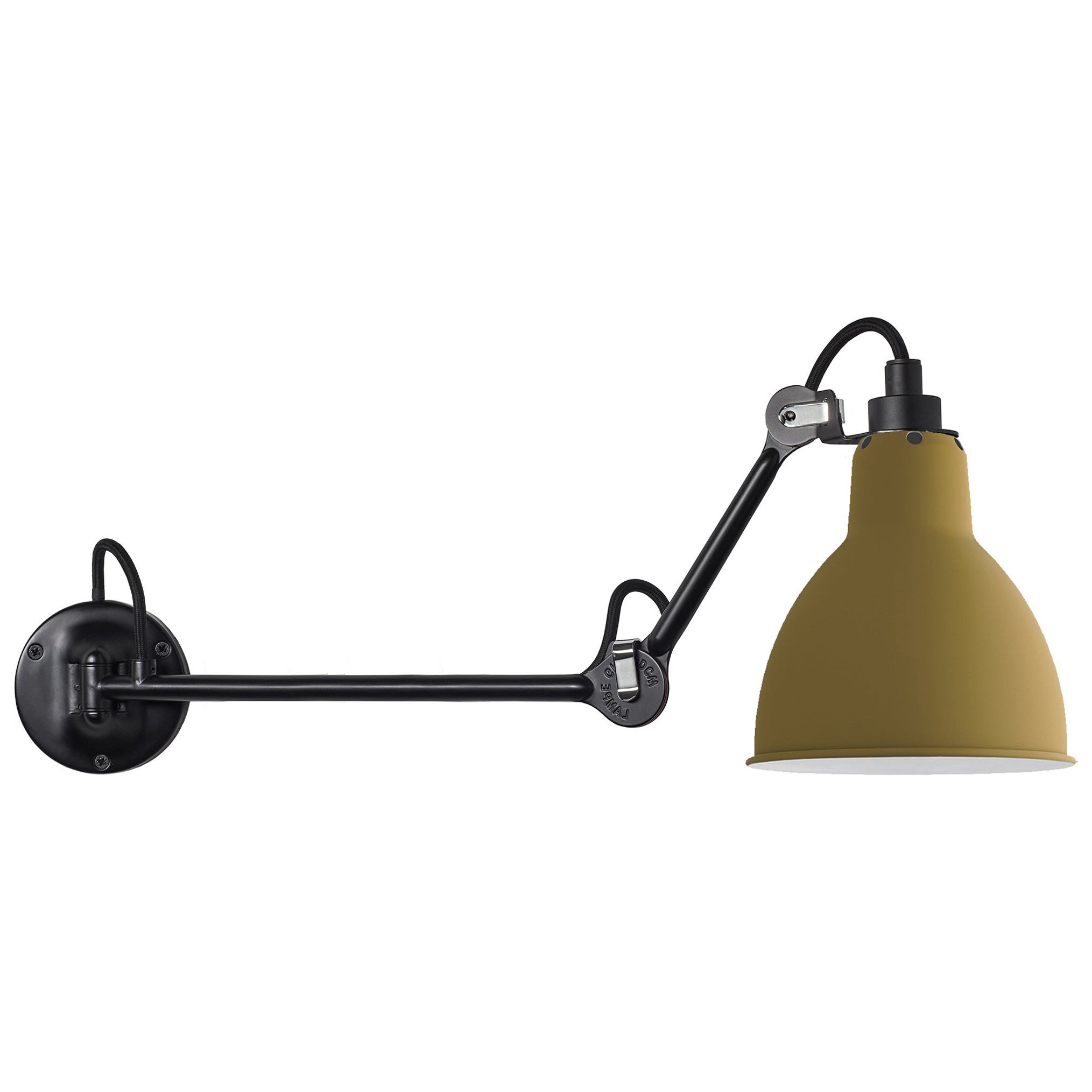 DCW Editions La Lampe Gras N°204 L40 Wall Lamp in Black Steel Arm & Yellow Shade For Sale