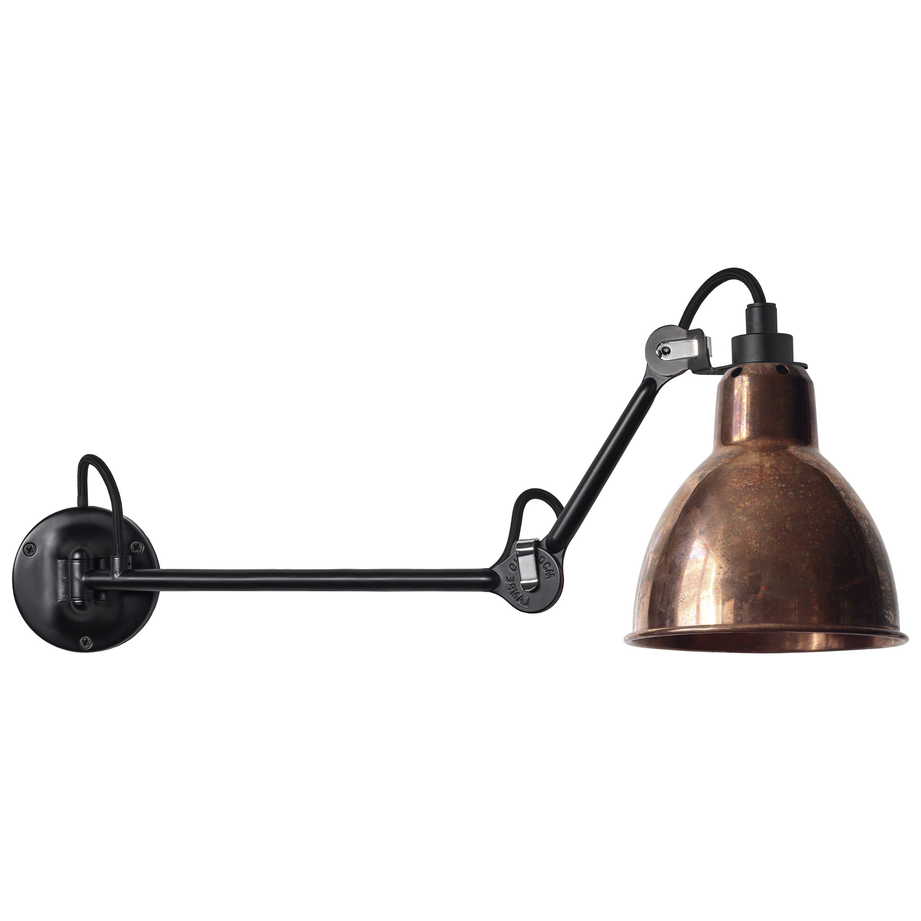 DCW Editions La Lampe Gras N°204 L40 Wall Lamp in Black Arm and Raw Copper Shade For Sale