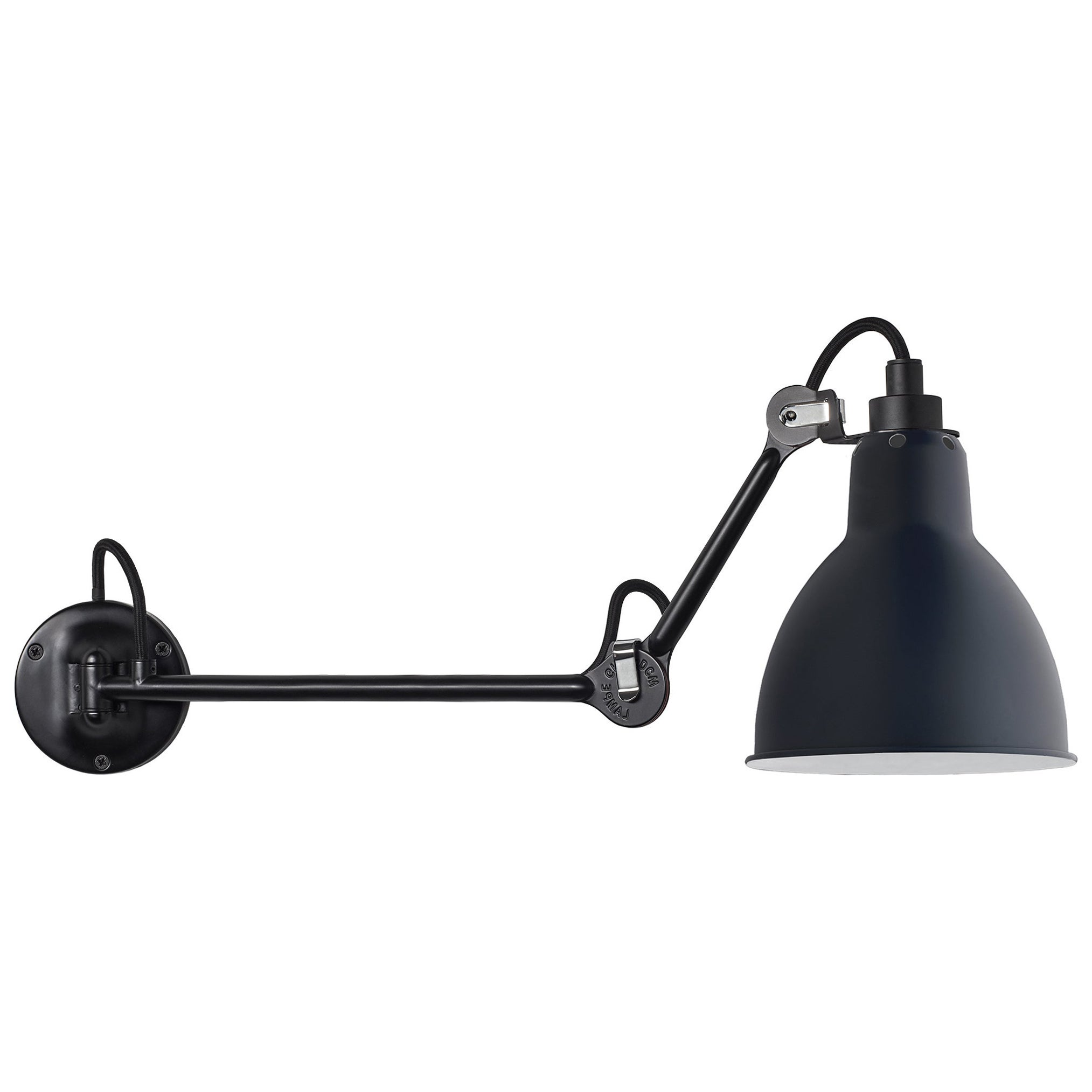 DCW Editions La Lampe Gras N°204 L40 Wall Lamp in Black Steel Arm and Blue Shade For Sale