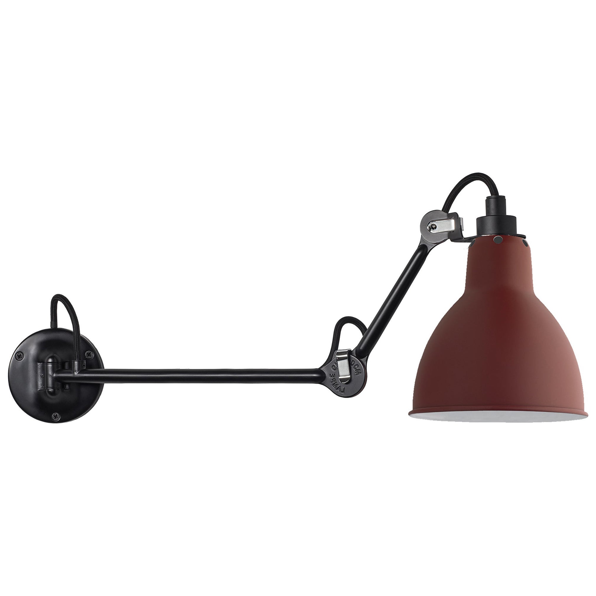 DCW Editions La Lampe Gras N°204 L40 Wall Lamp in Black Steel Arm and Red Shade For Sale