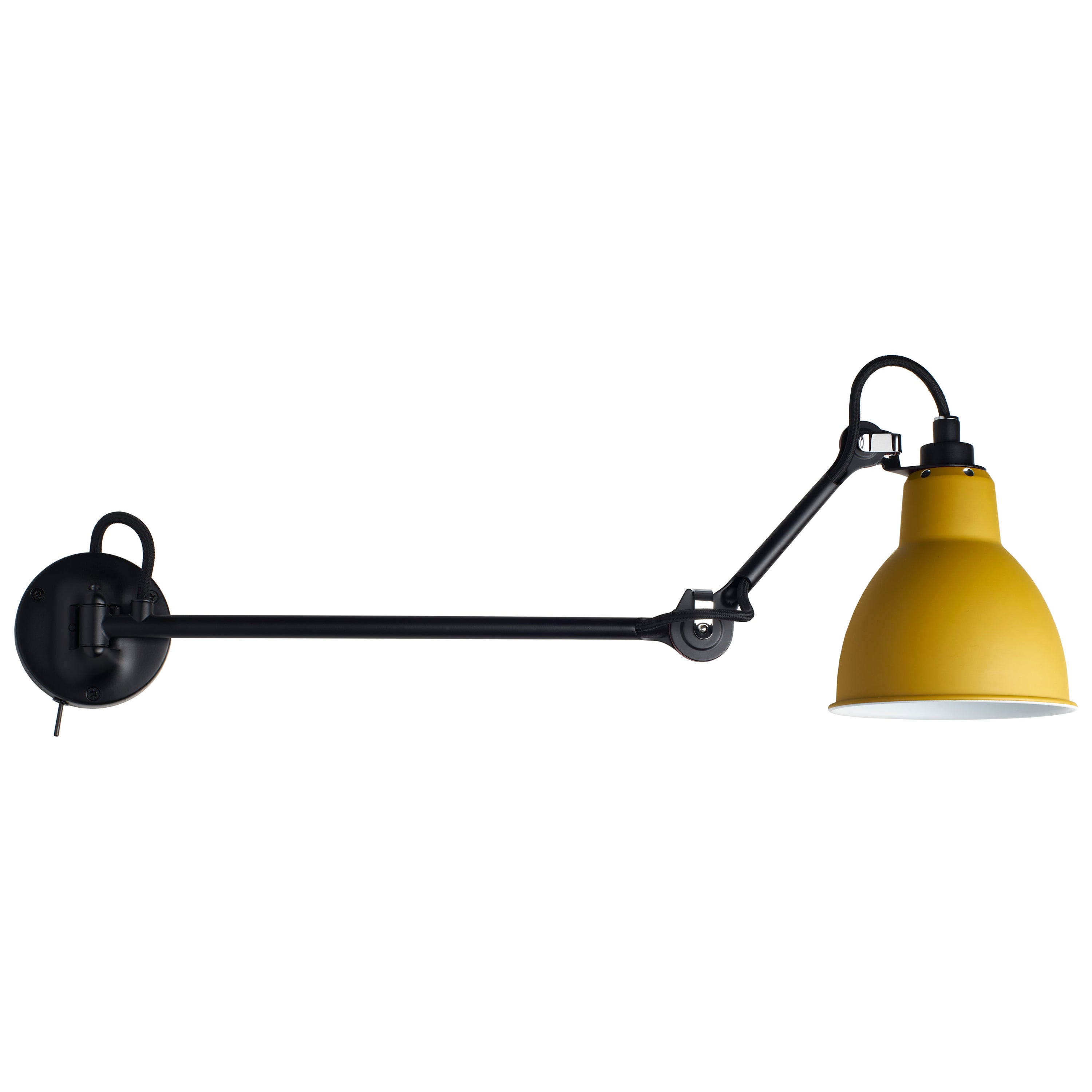 DCW Editions La Lampe Gras N°204 L40 SW Wall Lamp in Black Arm & Yellow Shade For Sale