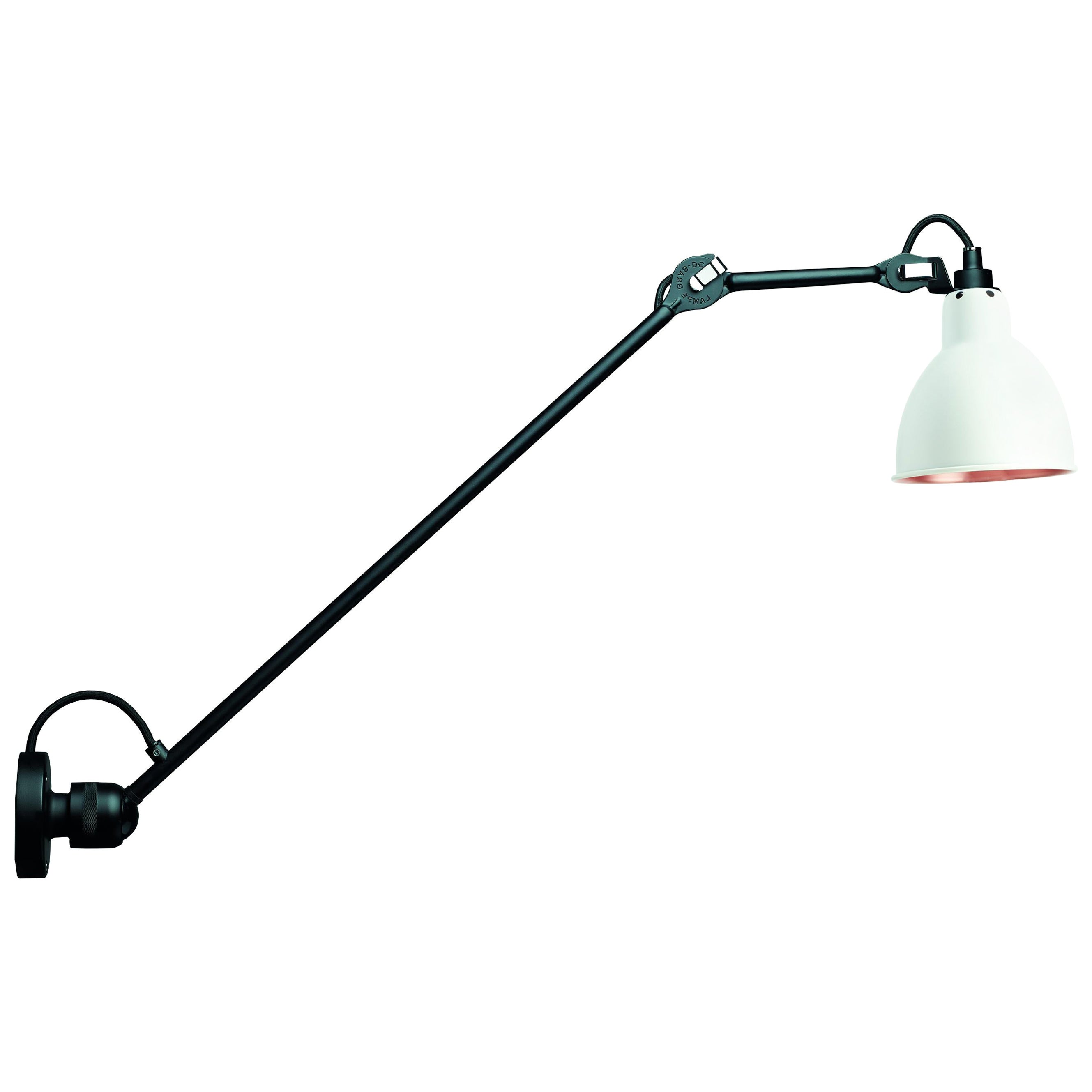 DCW Editions La Lampe Gras N°304 L60 Wandleuchte mit schwarzem Arm und weißem Kupferschirm im Angebot