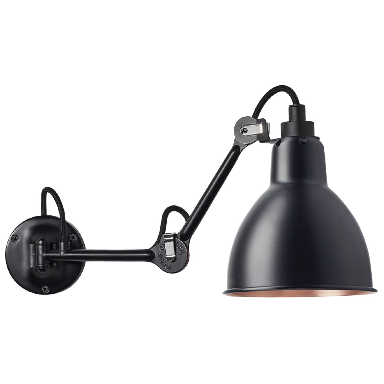 DCW Editions La Lampe Gras N°204 Wall Lamp in Black Arm & Black Copper Shade For Sale
