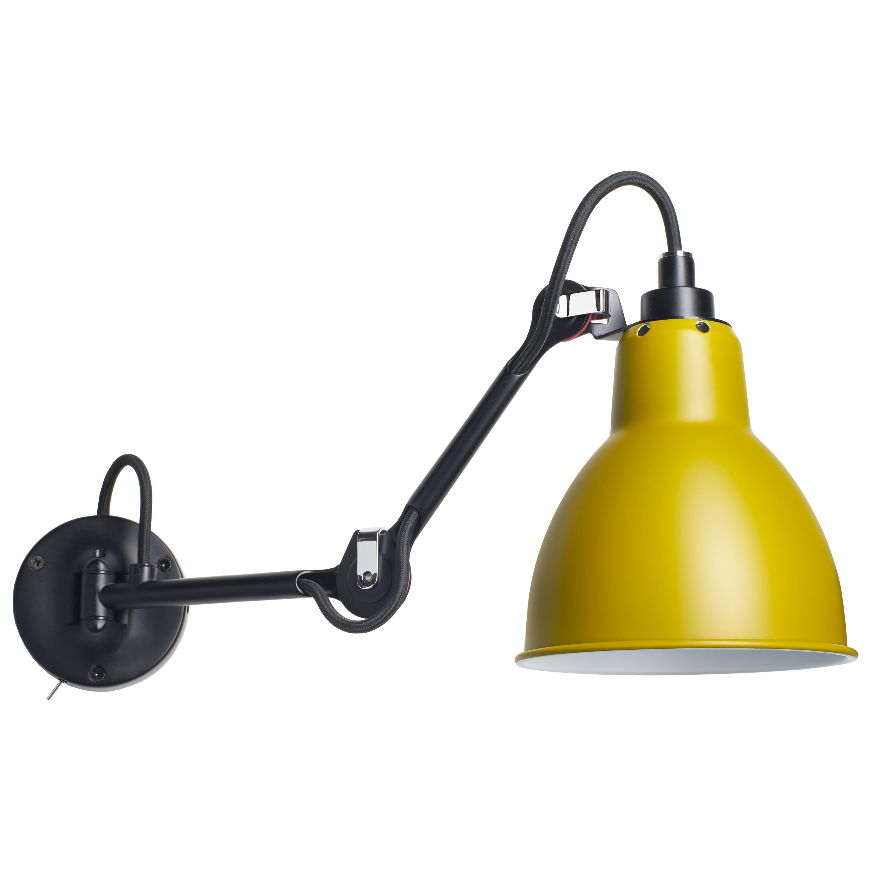 DCW Editions La Lampe Gras N°204 SW Wall Lamp in Black Steel Arm & Yellow Shade For Sale