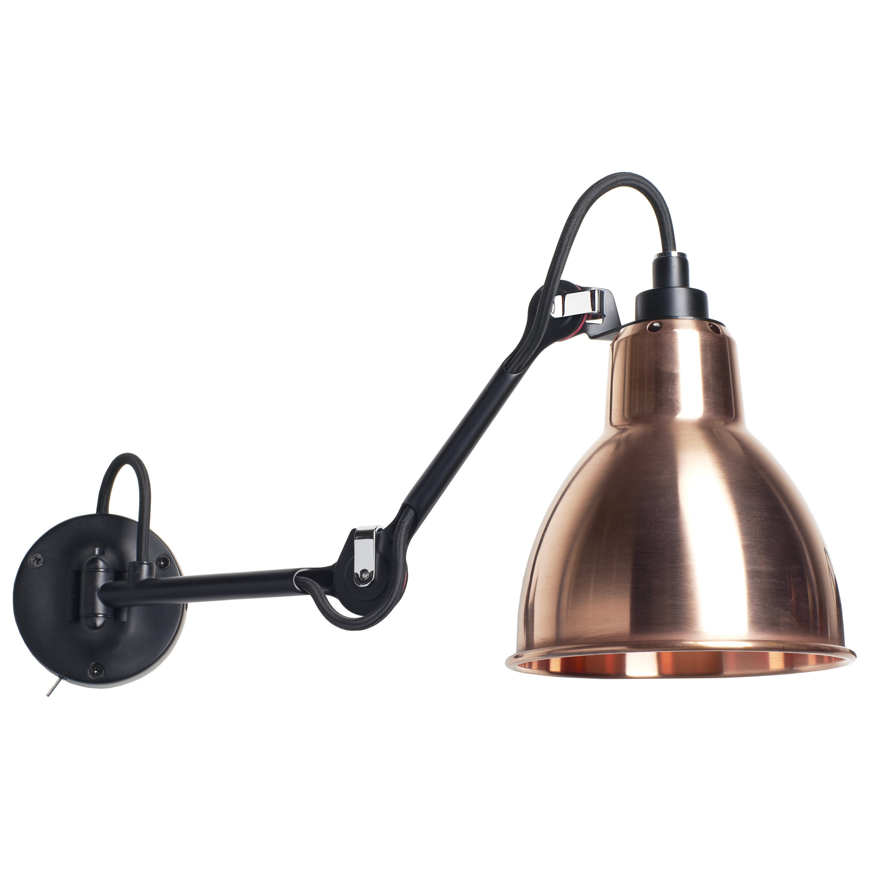 DCW Editions La Lampe Gras N°204 SW Wall Lamp in Black Arm & Raw Copper Shade For Sale