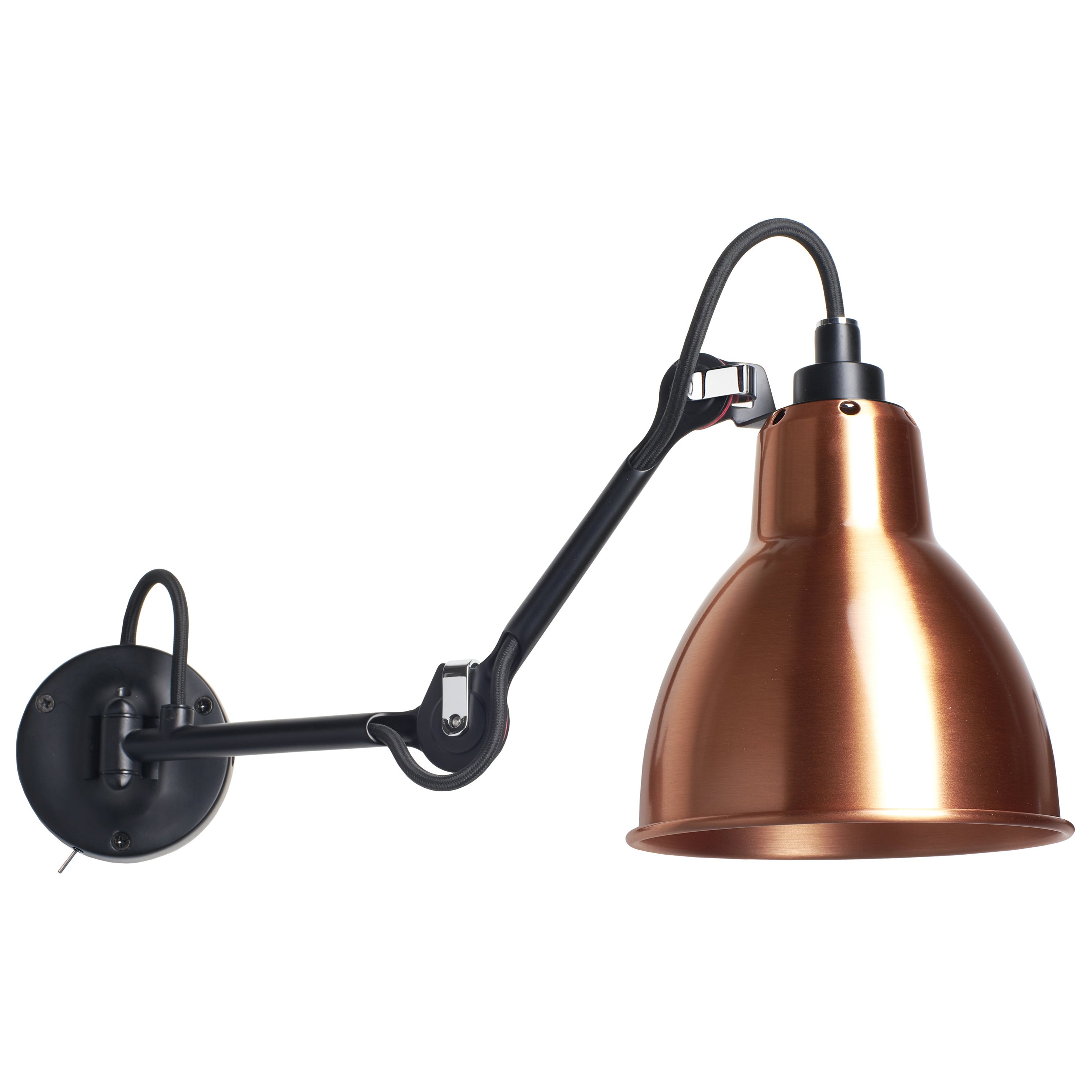 DCW Editions La Lampe Gras N°204 SW Wall Lamp in Black Steel Arm & Copper Shade For Sale
