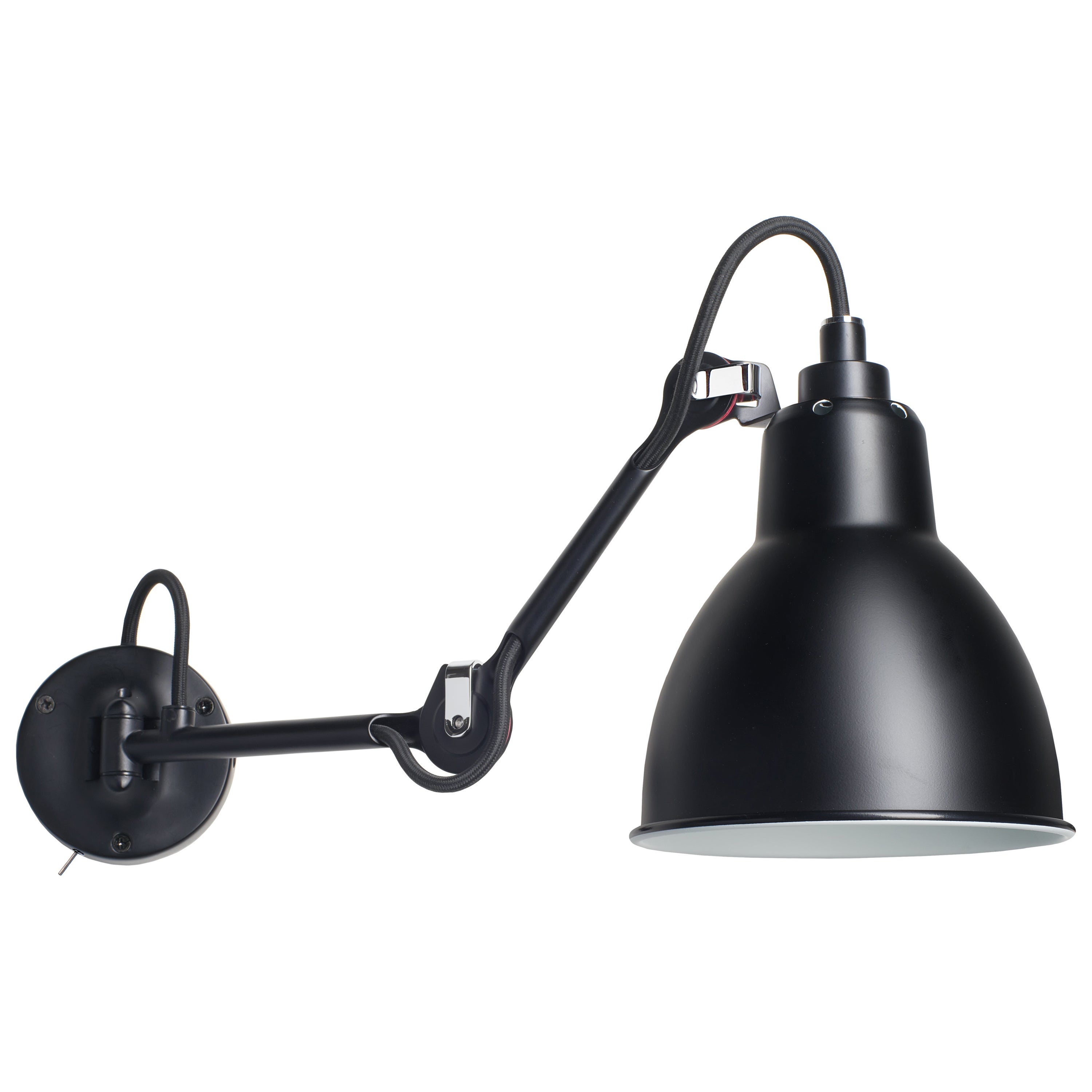 DCW Editions La Lampe Gras N°204 SW Wandleuchte mit schwarzem Stahlarm und schwarzem Lampenschirm im Angebot