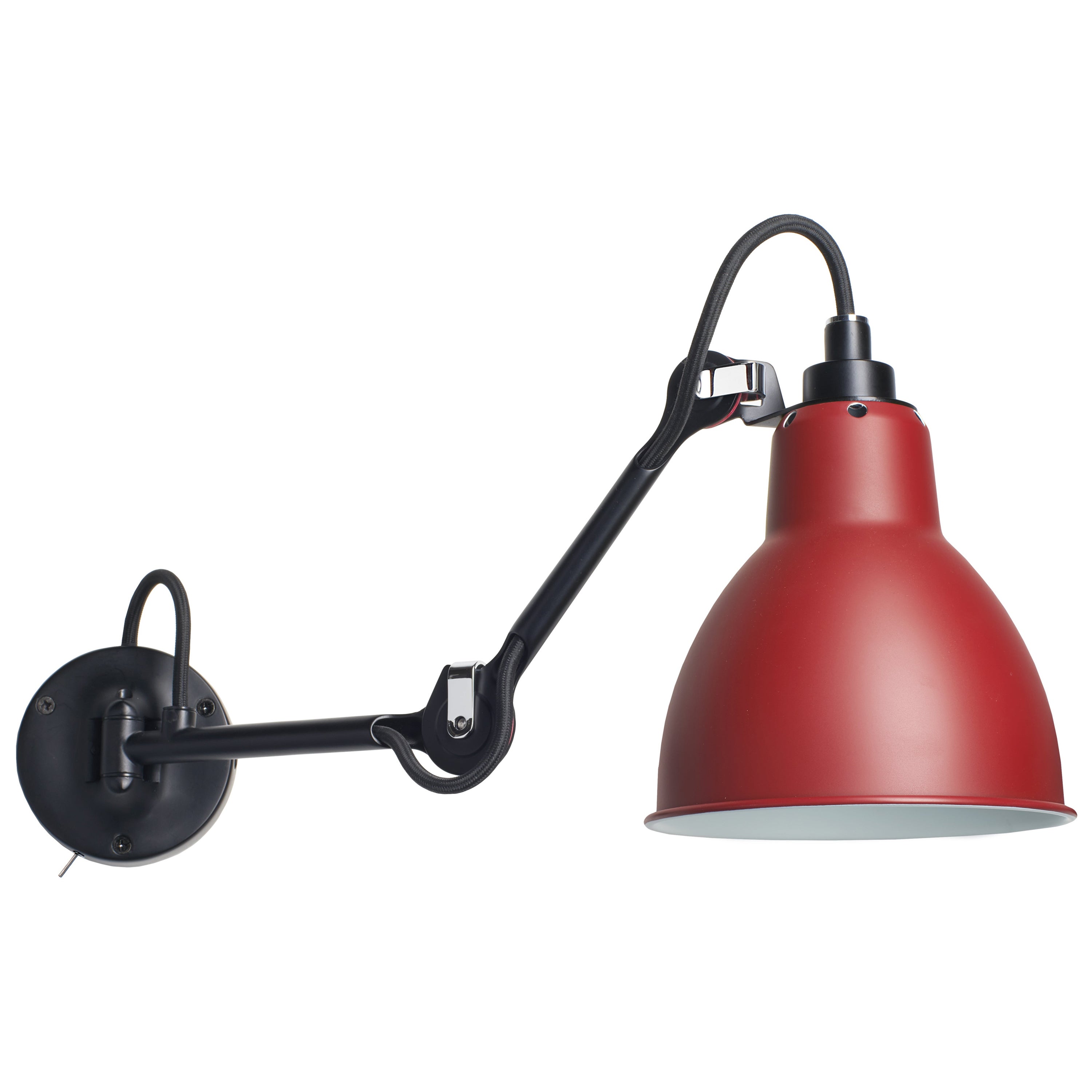 DCW Editions La Lampe Gras N°204 SW Wall Lamp in Black Steel Arm and Red Shade