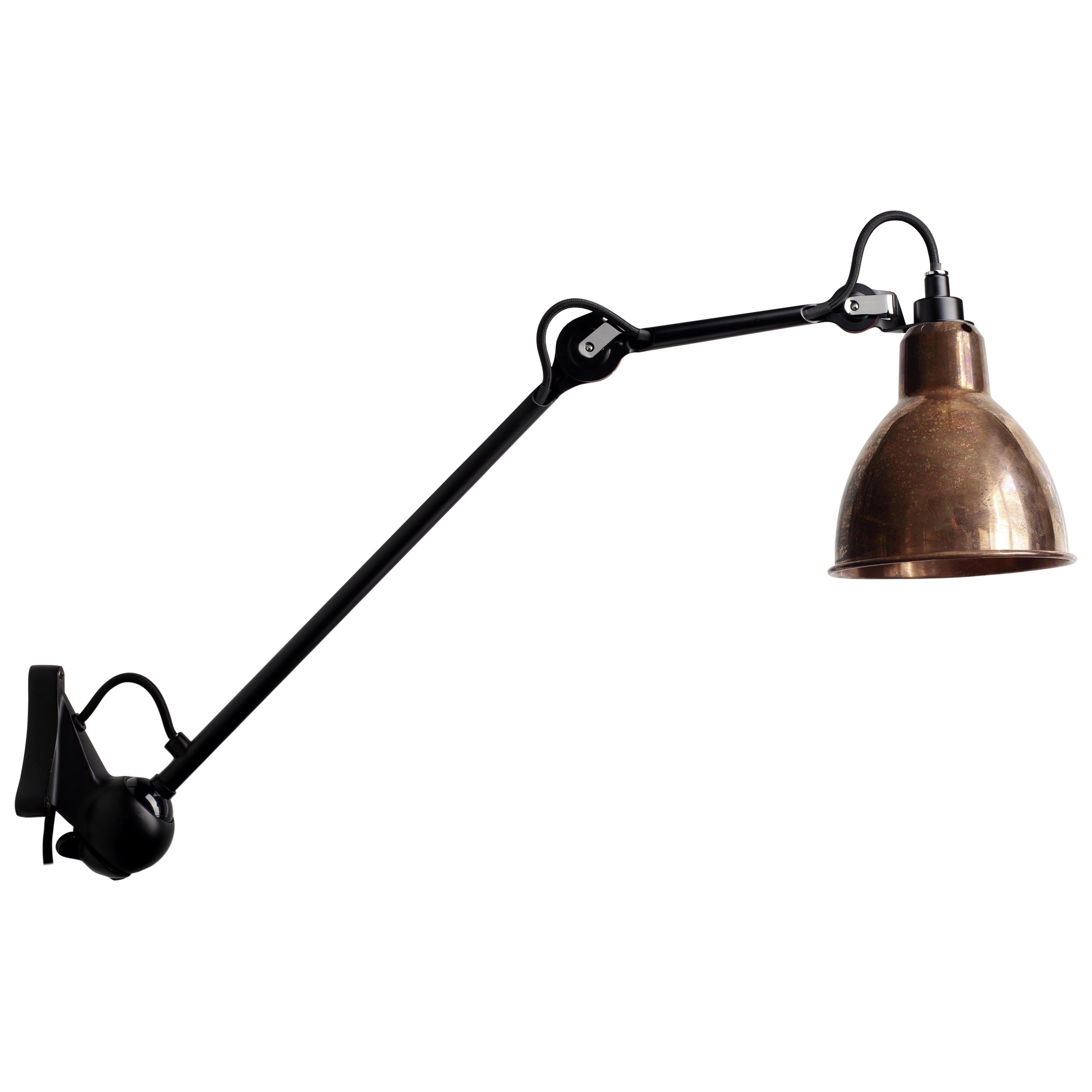 DCW Editions La Lampe Gras N°222 Wall Lamp in Black Arm and Raw Copper Shade
