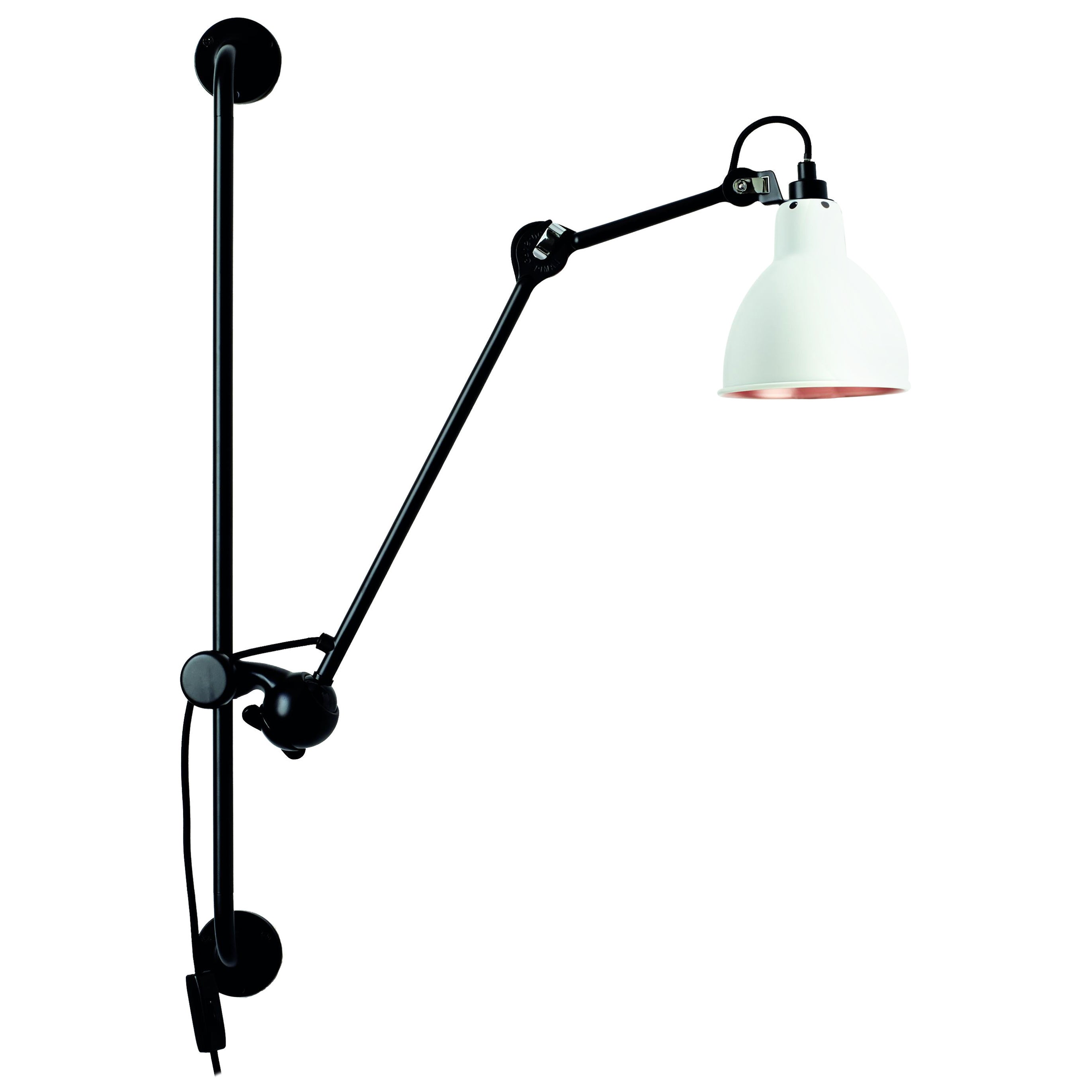DCW Editions La Lampe Gras N°210 Wall Lamp in Black Arm and White Copper Shade For Sale