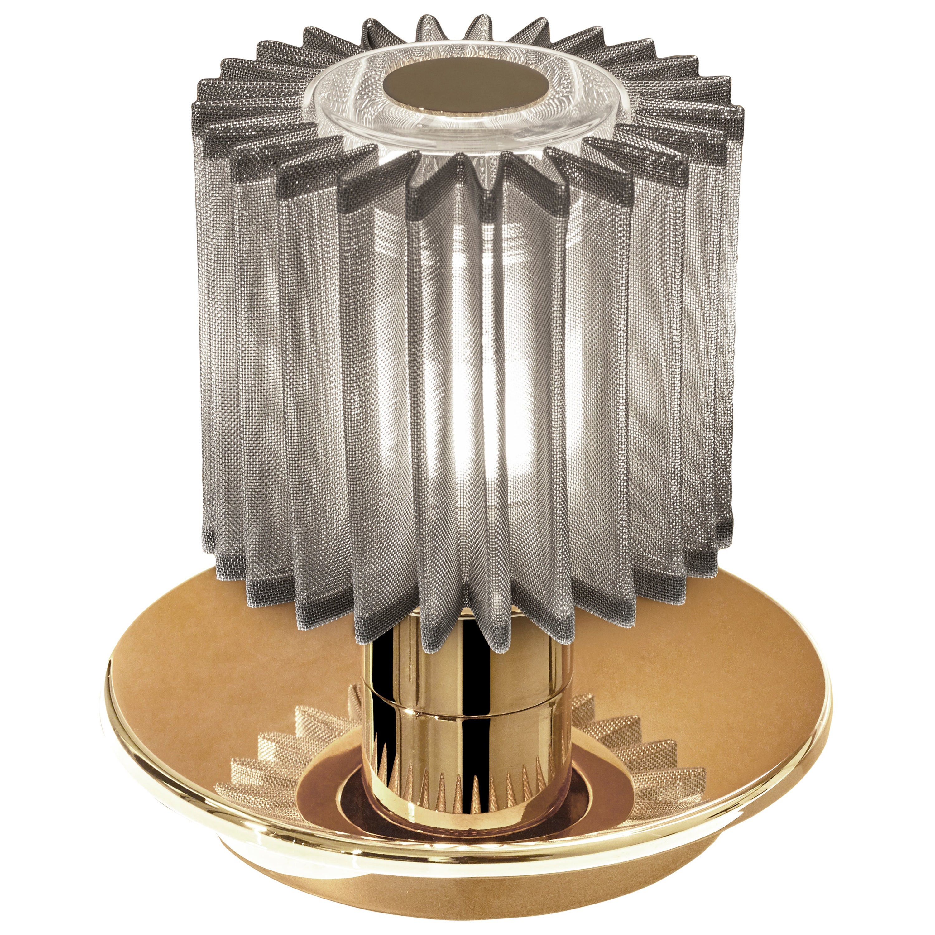 DCW Editions In The Sun Cordless-Tischlampe aus goldenem Stahlgehäuse mit silbernem Netzstoff im Angebot