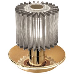 DCW Editions In The Sun Cordless-Tischlampe aus goldenem Stahlgehäuse mit silbernem Netzstoff