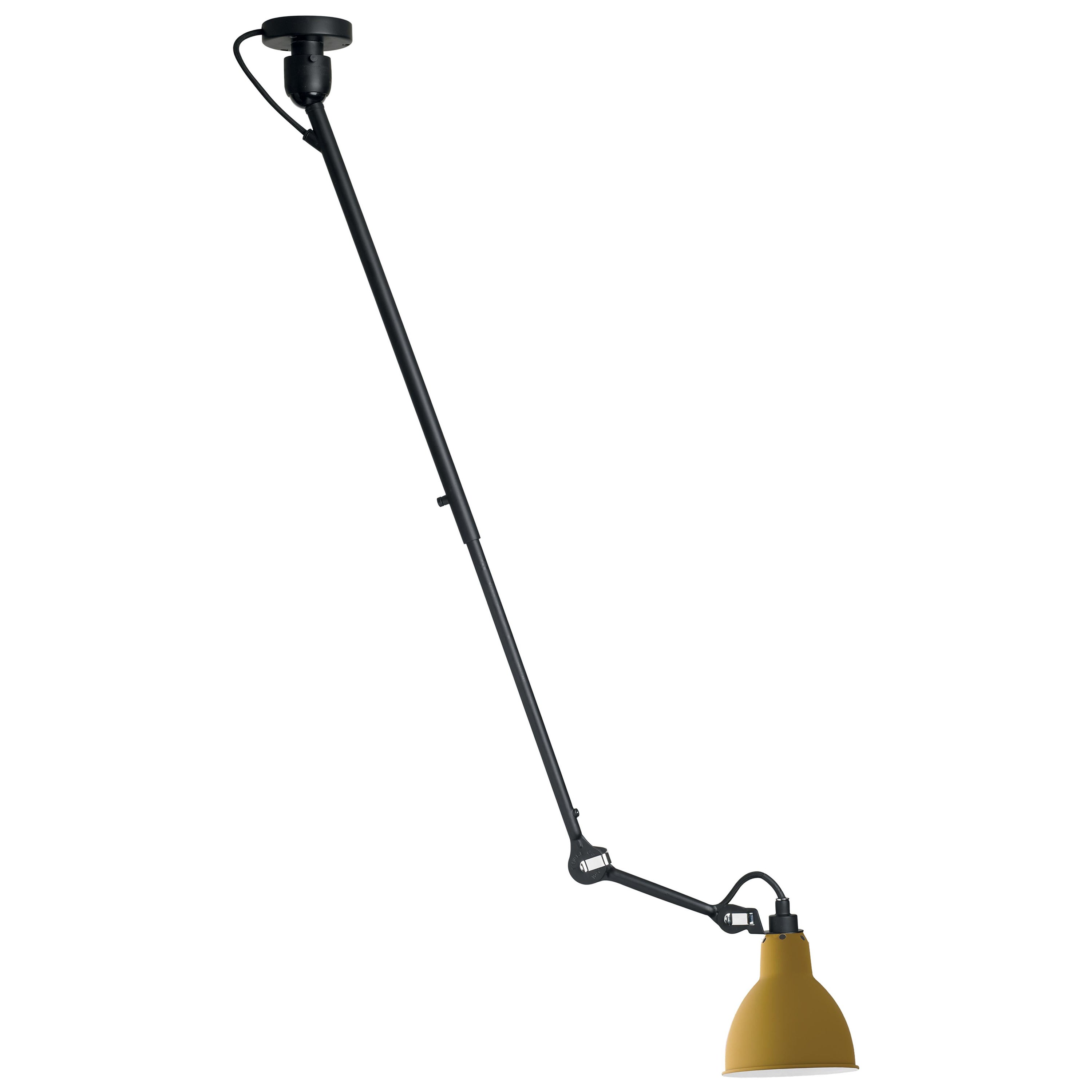 DCW Editions La Lampe Gras N°302 Pendant Light in Black Arm and Yellow Shade For Sale
