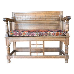 Early 20th Century Danish Bench with Kilim Upholstered Cushion 
