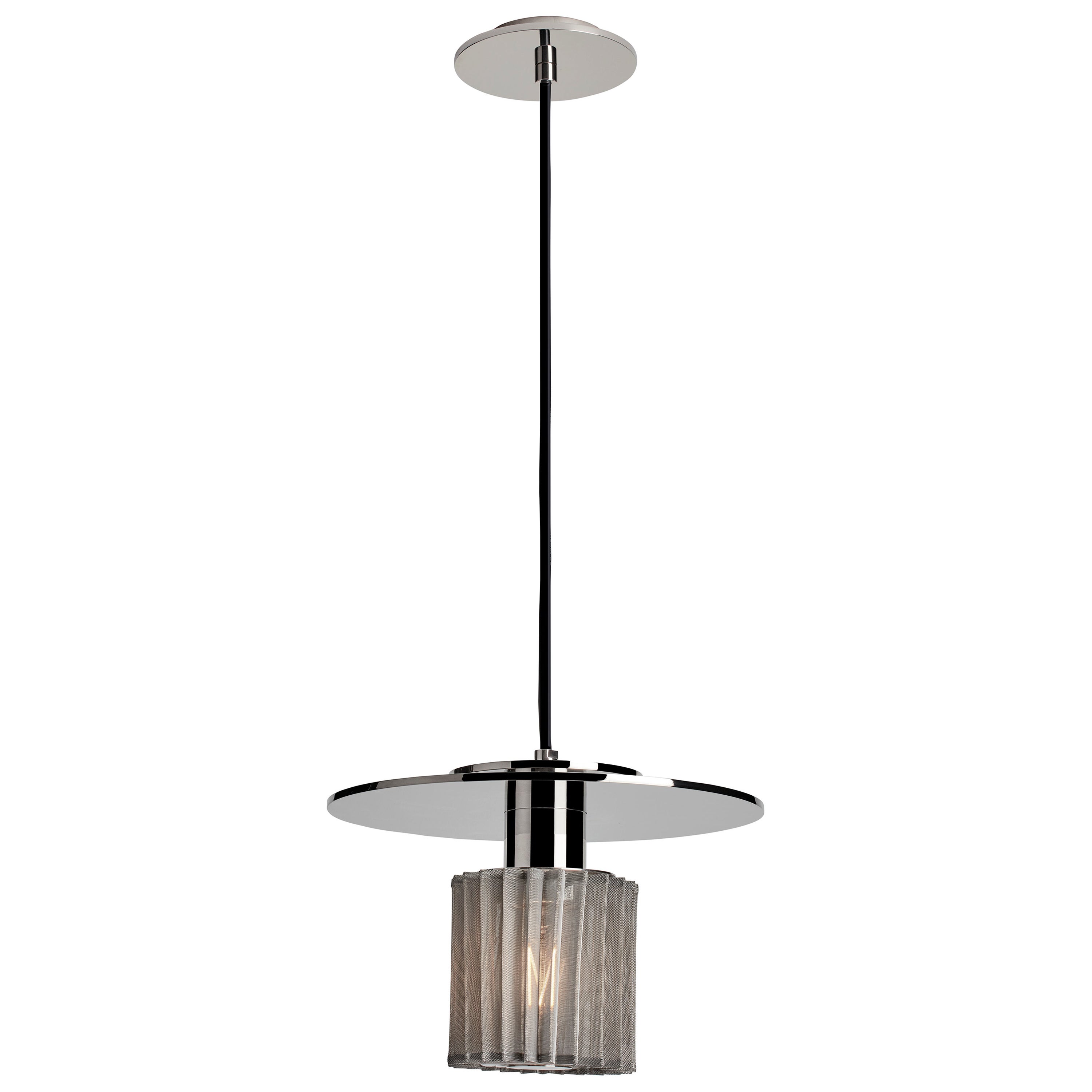 DCW Editions Medium In The Sun Pendant Lamp in Silver Steel Body w/Silver Mesh For Sale