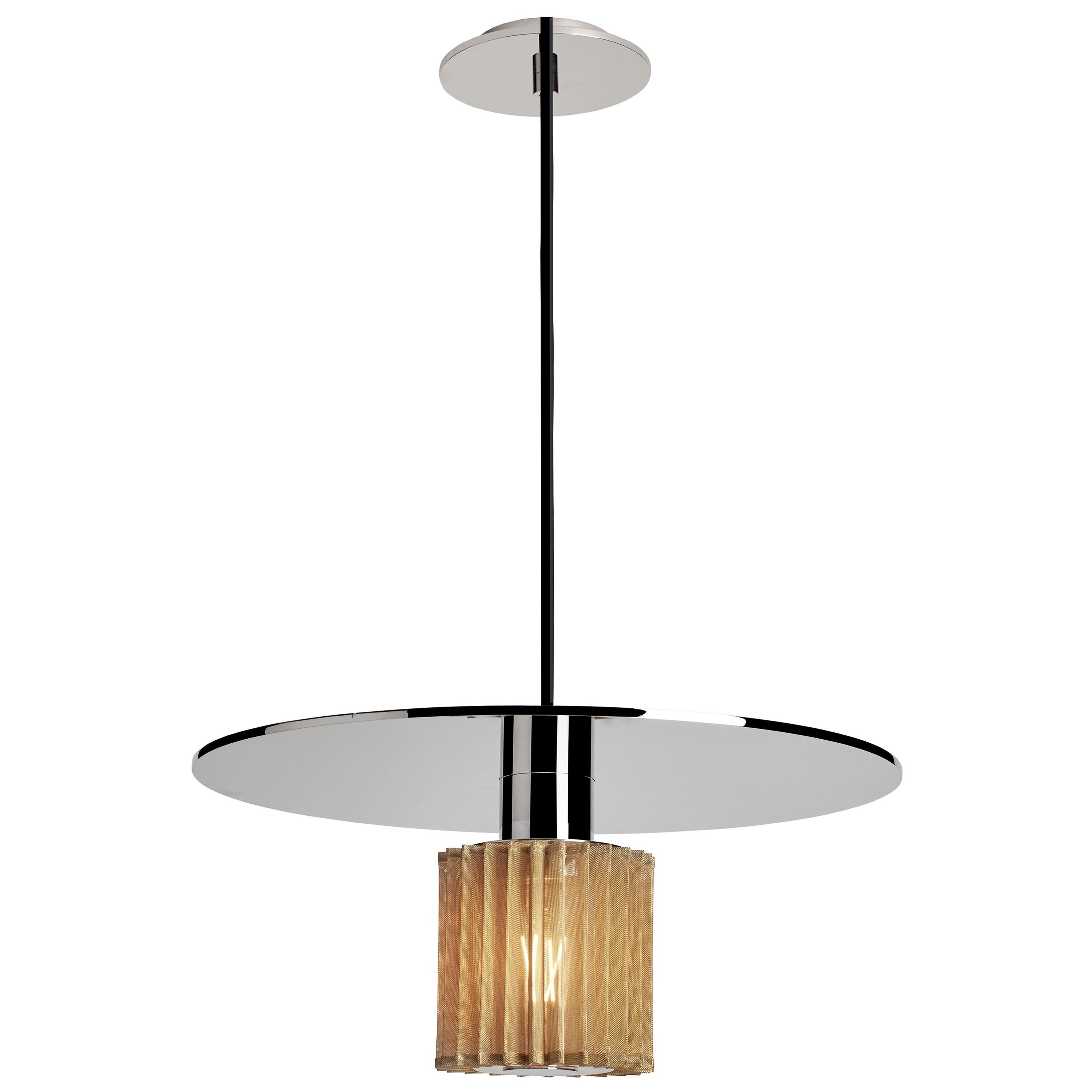 DCW Editions Large In The Sun Pendant Lamp in Silver Steel Body with Gold Mesh For Sale
